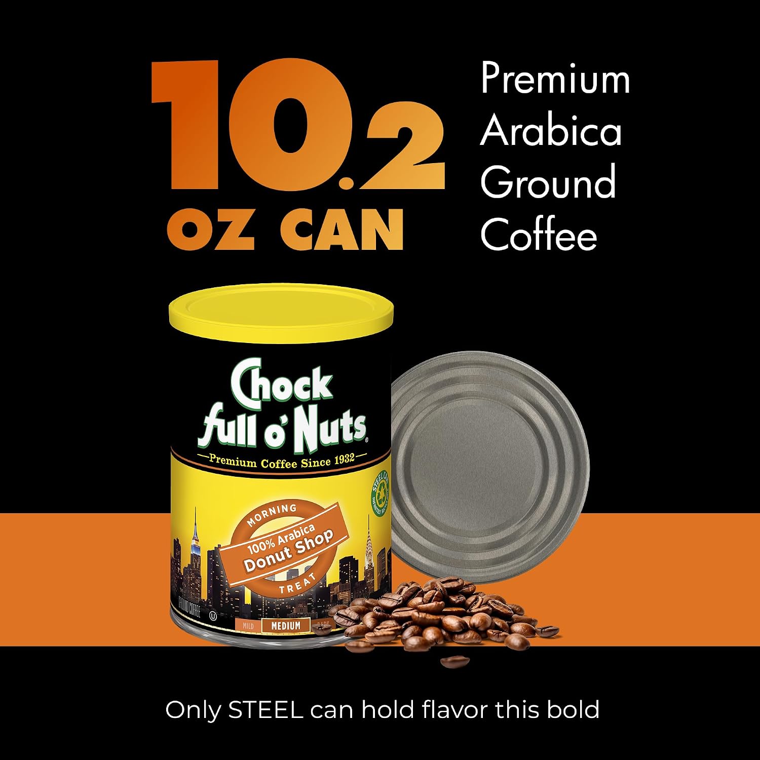 Chock Full o' Nuts French Roast Ground Coffee – Premium Beans in Recyclable Steel Can – Rich Flavor & Aroma, Dark Roast – Perfect for Drip, Pour-Over, Percolator – 26 Oz Can