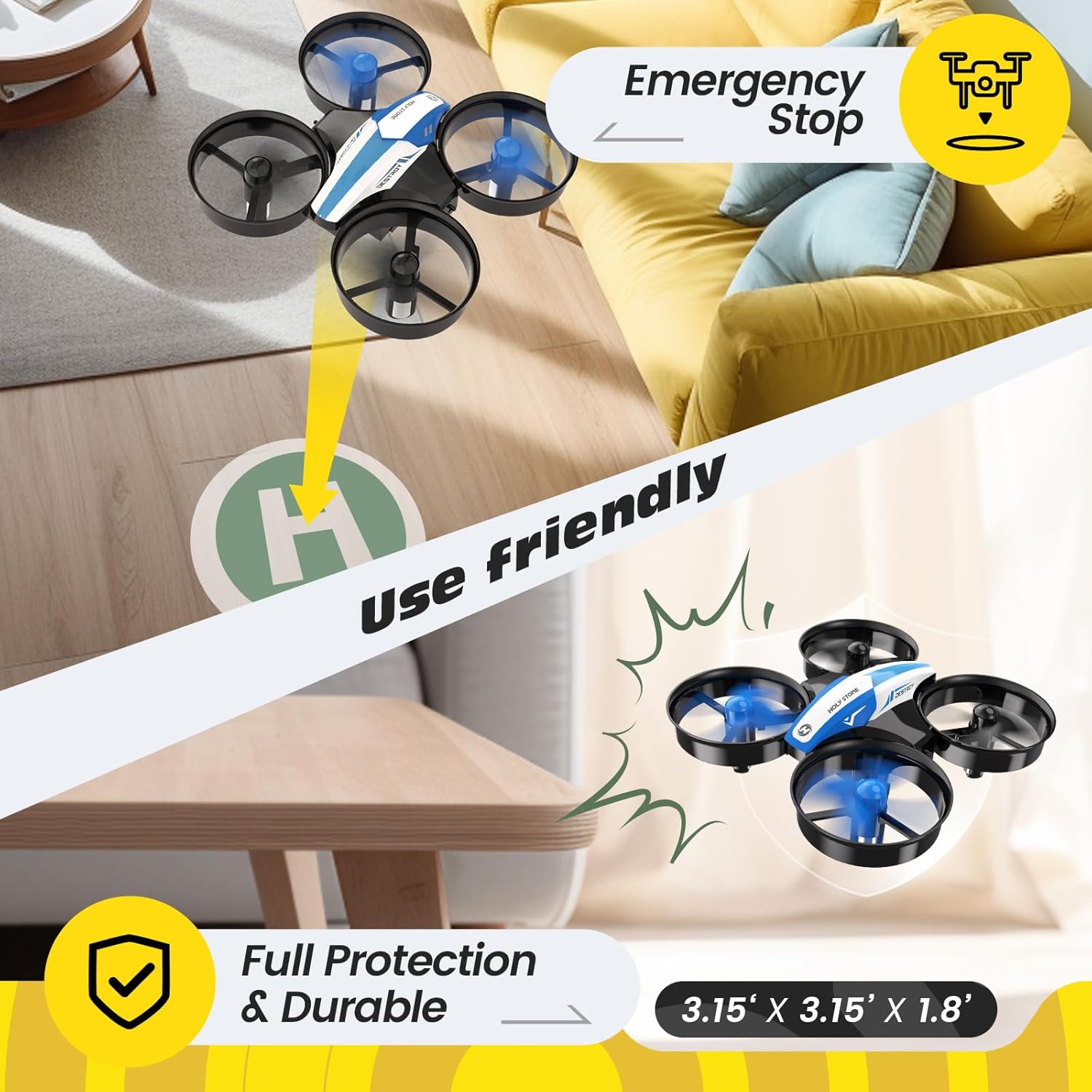 Holy Stone Mini Drone for Kids and Beginners RC Nano Quadcopter Indoor Small Helicopter Plane with Auto Hovering, 3D Flips, Headless Mode and 3 Batteries, Great Gift Toy for Boys and Girls, HS210 Blue