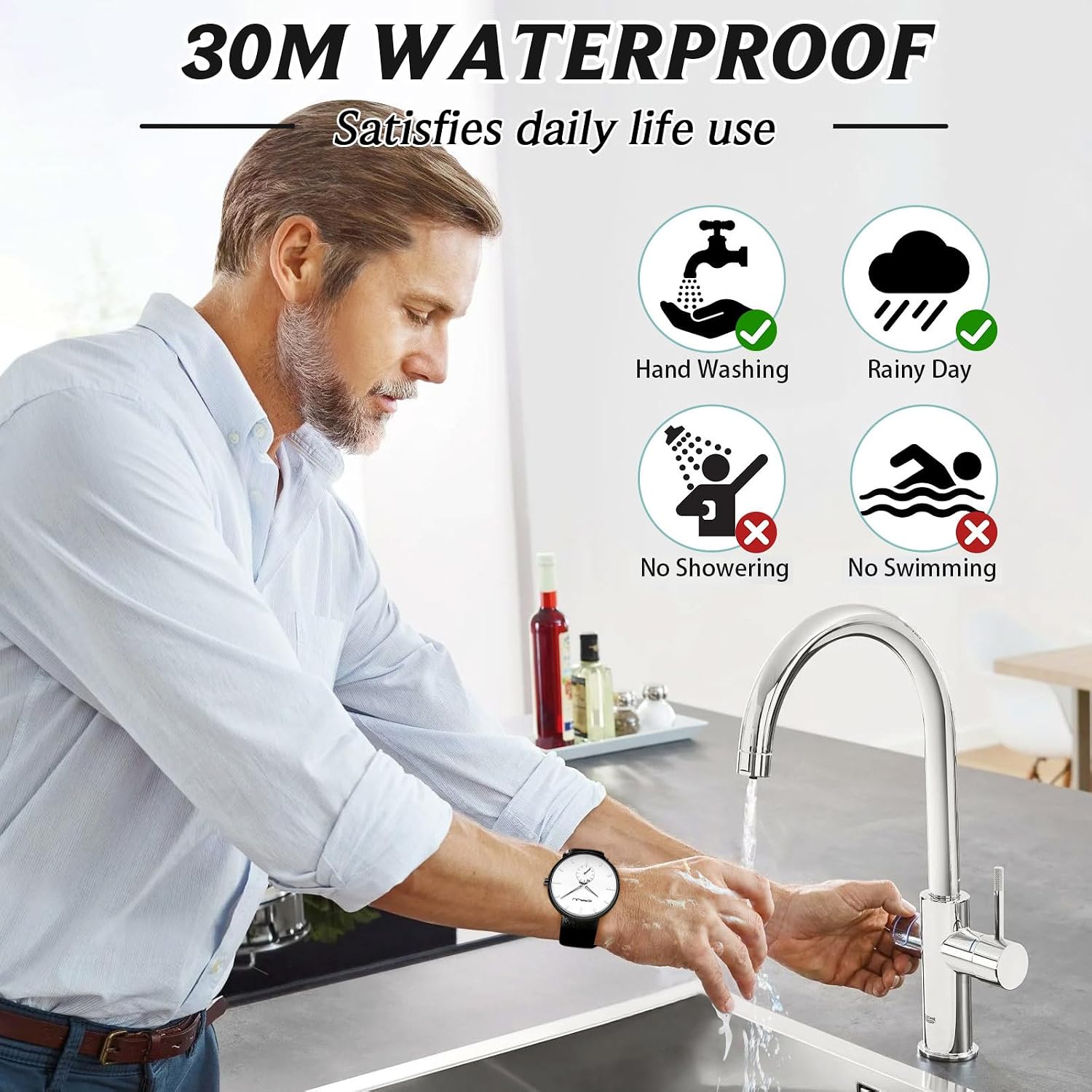 Mens Watches Ultra-Thin Minimalist Waterproof-Fashion Wrist Watch for Men Unisex Dress with Leather Band
