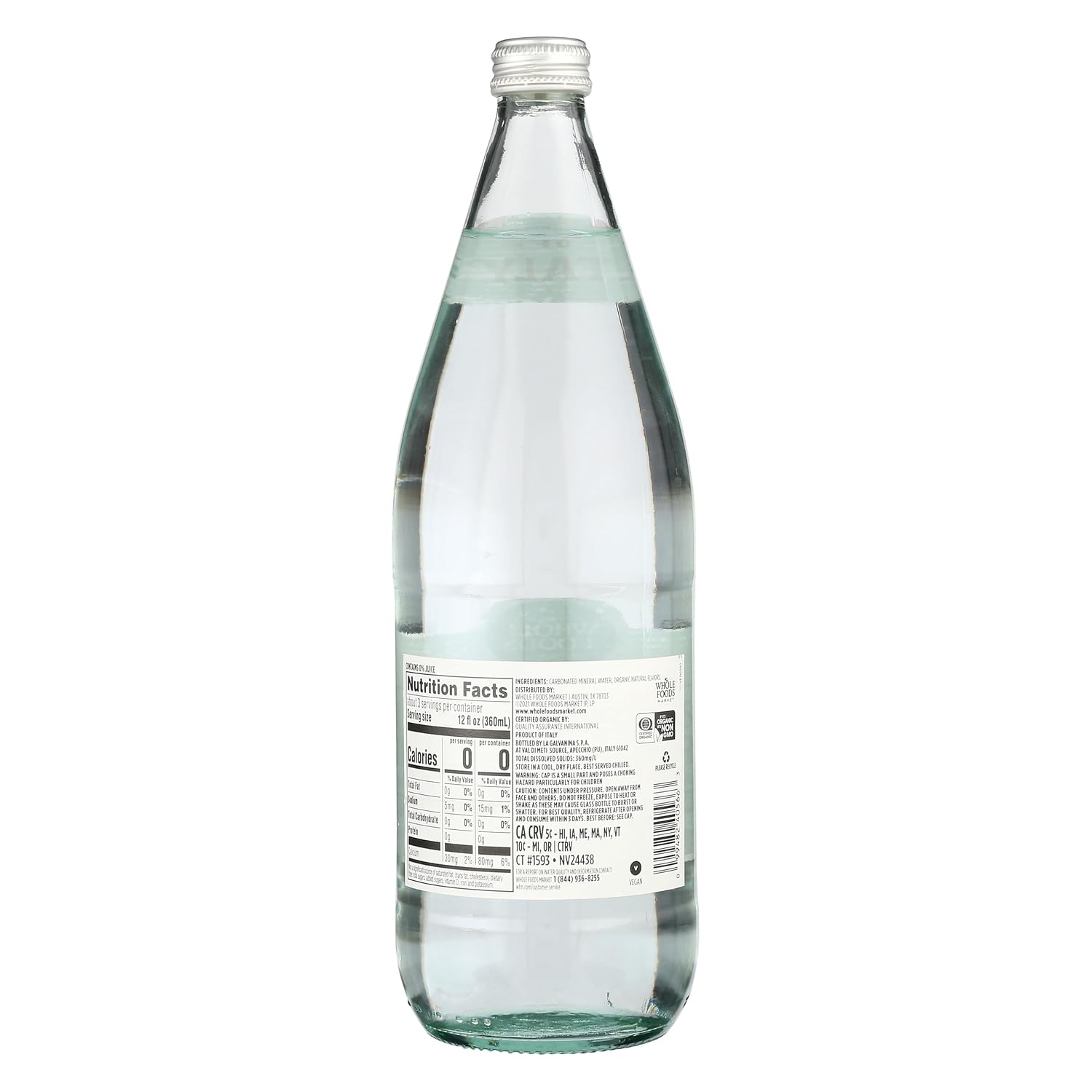 Whole Foods Market, Lemon Sparkling Mineral Water, 16.9 Fl Oz, 6 Count