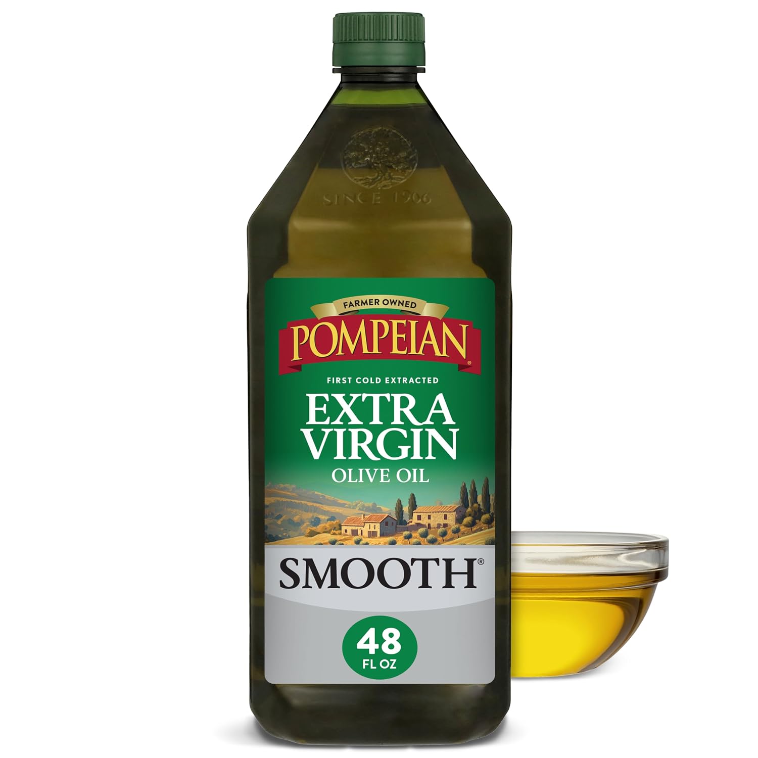 Pompeian Smooth Extra Virgin Olive Oil - 32 Fl Oz | First Cold Pressed Olive Oil for Cooking - Smooth Taste for Sauteing, Stir-Frying, and Baking