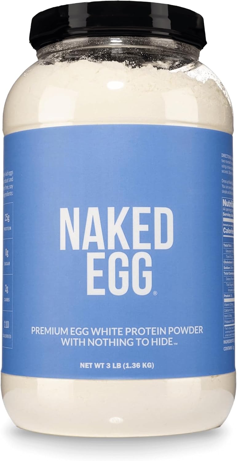 Naked 3LB Non-GMO Egg White Protein Supplement Powder, Unflavored, No Additives, Paleo, Dairy Free, Gluten Free, Soy Free – 25g Protein, 44 Servings