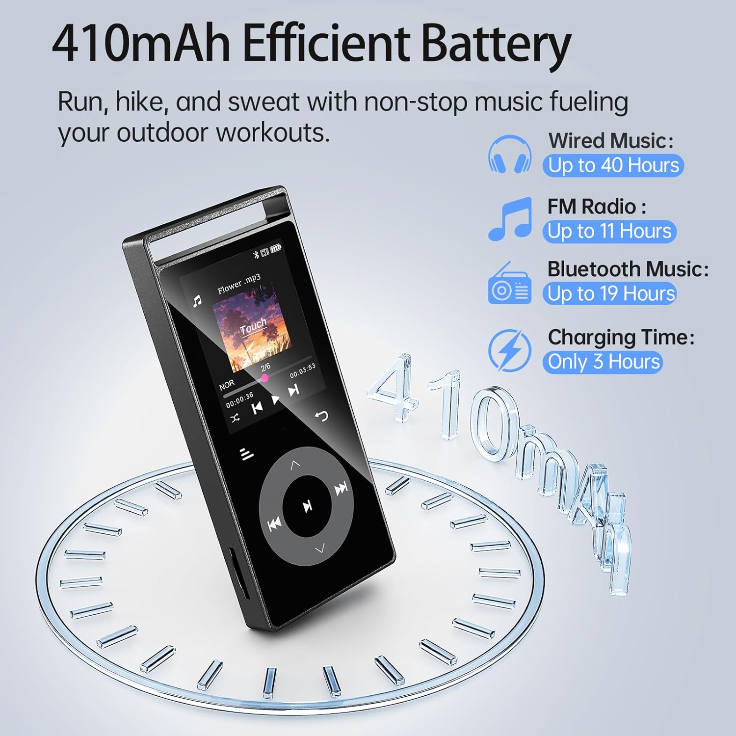 90GB MP3 Player Bluetooth 5.3, HiFi Sound Music Player with Touch Buttons | MP3 Players with Built-in Color Screen, E-Books, Earphones Included