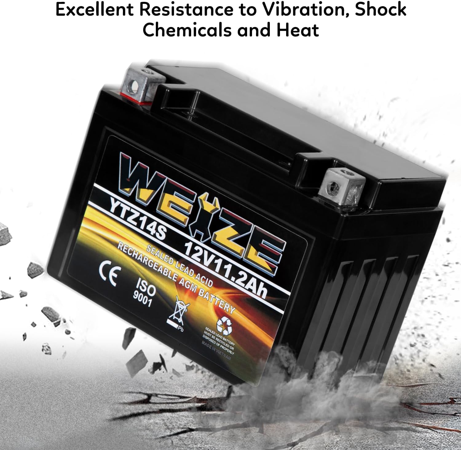 Weize YTX14 BS ATV Battery High Performance - Maintenance Free - Sealed AGM YTX14-BS Motorcycle Battery compatible with Honda Suzuki Kawasaki Yamaha scooter snowmobile