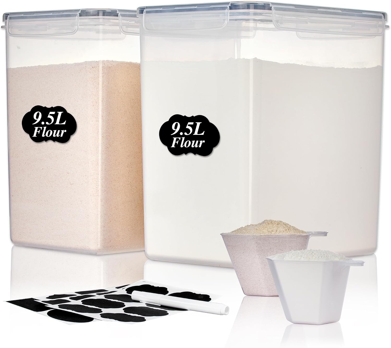 Vtopmart 5.2L Flour Sugar Storage Containers, 4 PCS, Black