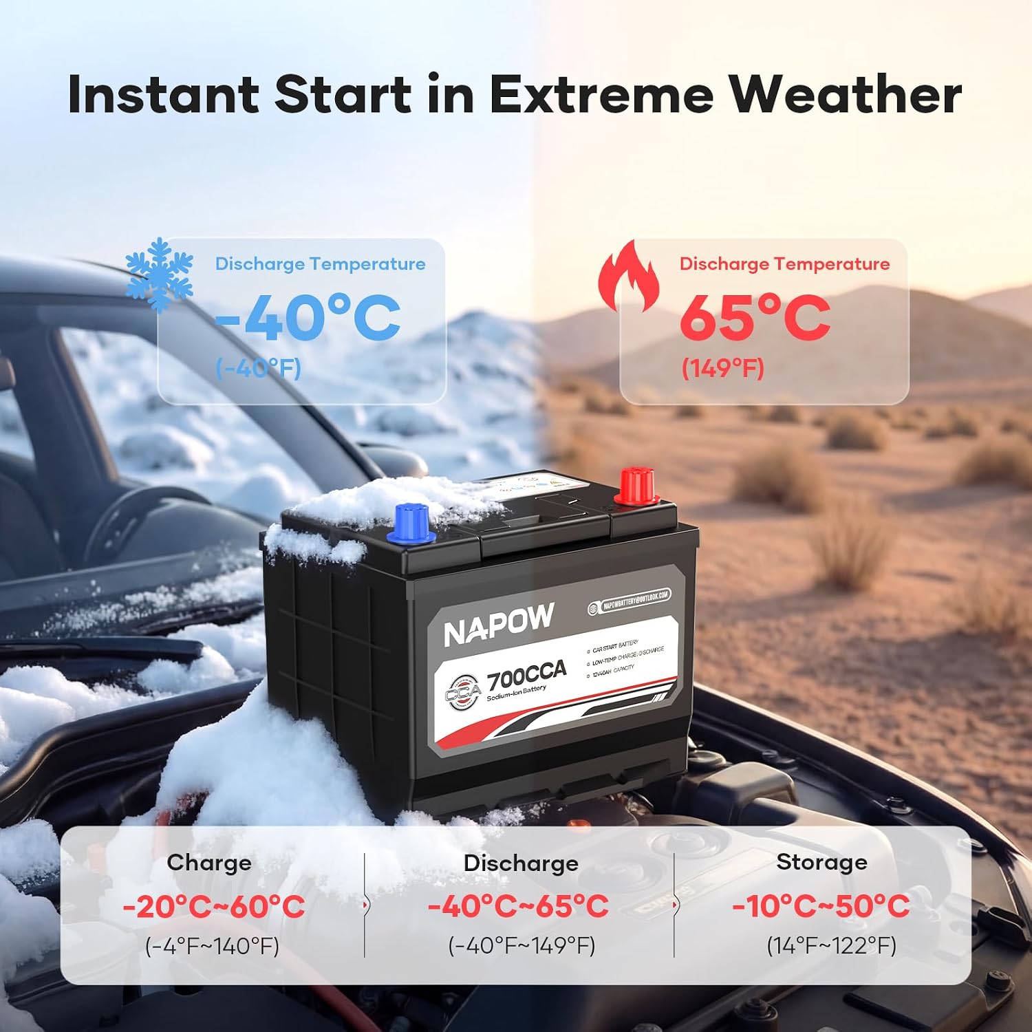 12V 70Ah Sodium Ion Car Battery, 1000CCA IP65 Waterproof Automotive Group Size 49 Battery for Car RV Marine