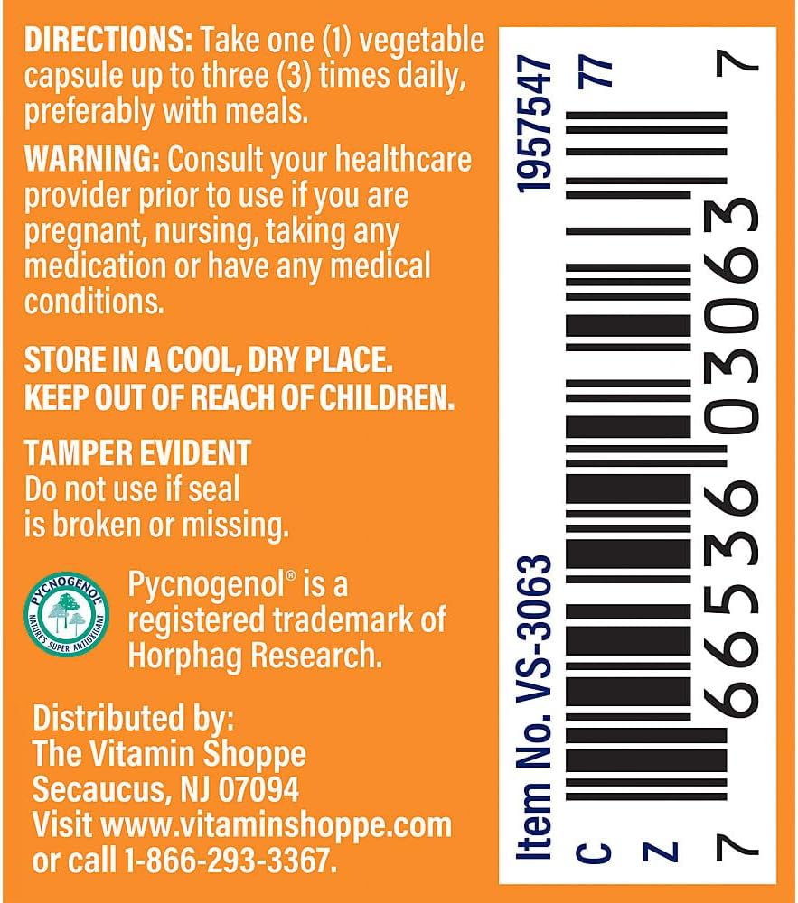 The Vitamin Shoppe Pycnogenol 100mg Antioxidant that Supports Cardiovascular, (30 Capsules)