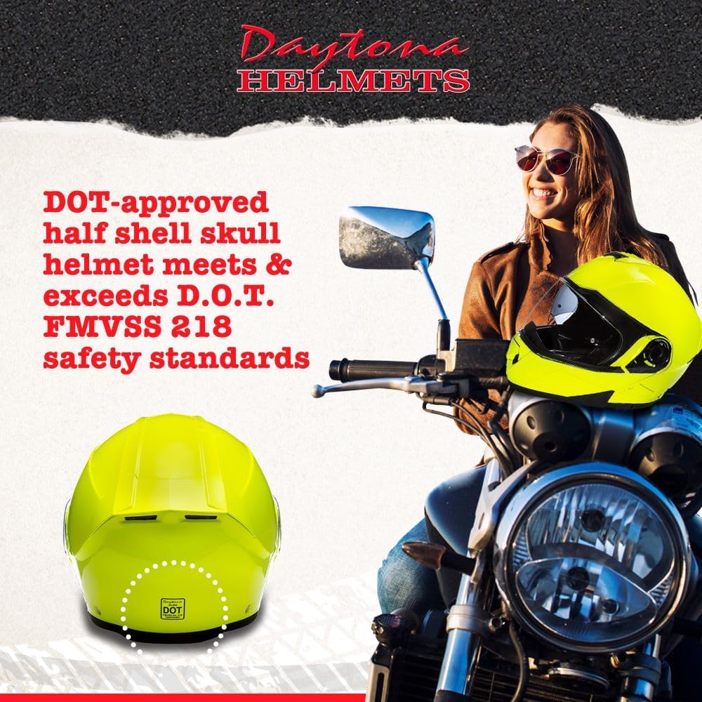 Daytona Helmets - Fluorescent Yellow | Lightweight Dirt Bike | Anti-Scratch Shield | DOT Approved & Anti Fog | Dual Density EPS Liner | Bluetooth