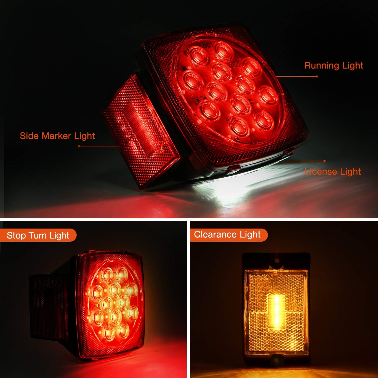 Nilight Square Submersible LED Trailer Light Kit,IP68 Waterproof 2PCS