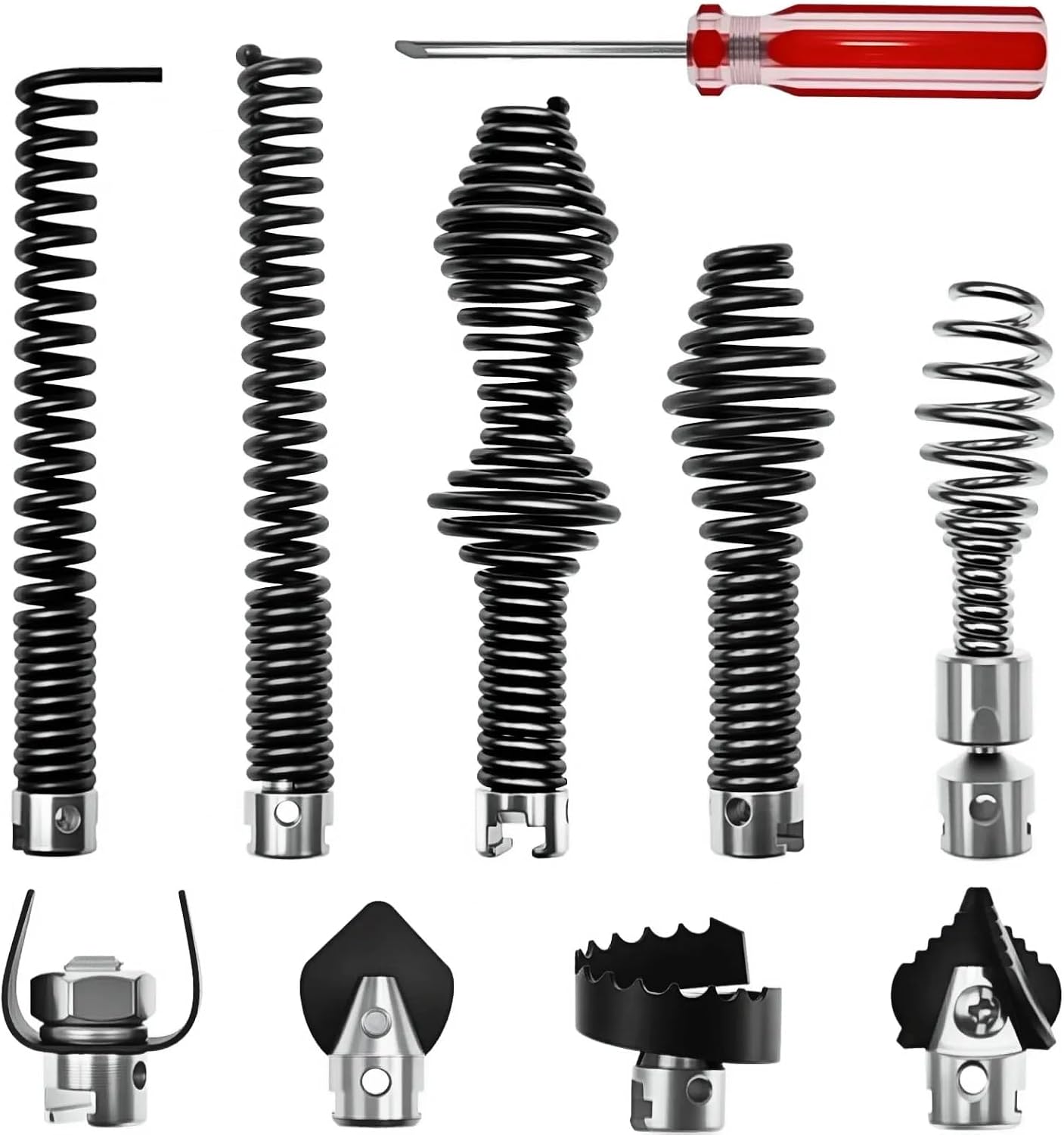 Drain Snake Drill Attachment Auger Cutter Kit compatible with RIDGID K-400 C-4 C-6 C-7 C-8 C-9 Models, 10 Pieces for 5/8 Inch Drain Snake Cable