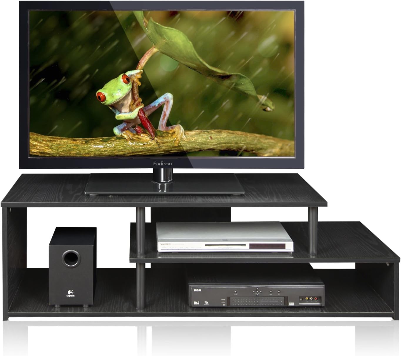 Furinno Econ Low Rise TV Stand, Espresso/Black | Open Shelf, TV Console for TV up to 46 Inch, for Living Room, Bedroom