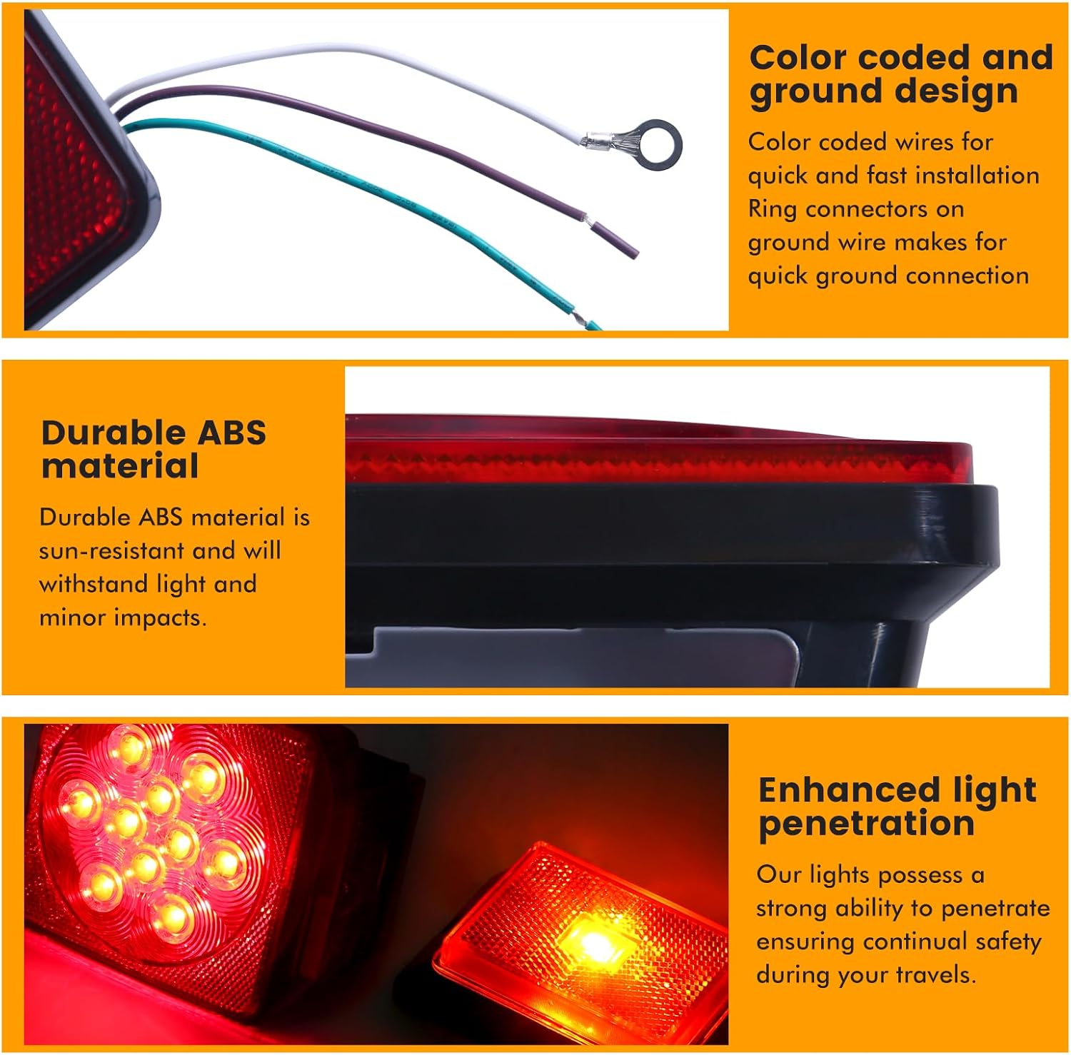 MAXXHAUL 70205 Trailer Light Kit - 12V All LED, Left and Right Waterproof Submersible for Trailers, Boat Trailer Truck Marine Camper RV Snowmobile