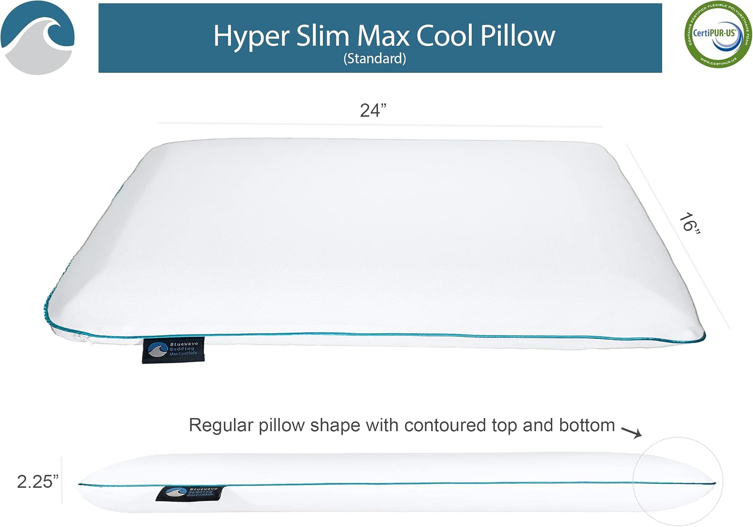 Bluewave Bedding Hyper Slim Gel Memory Foam Pillow for Stomach and Back Sleepers - Thin
