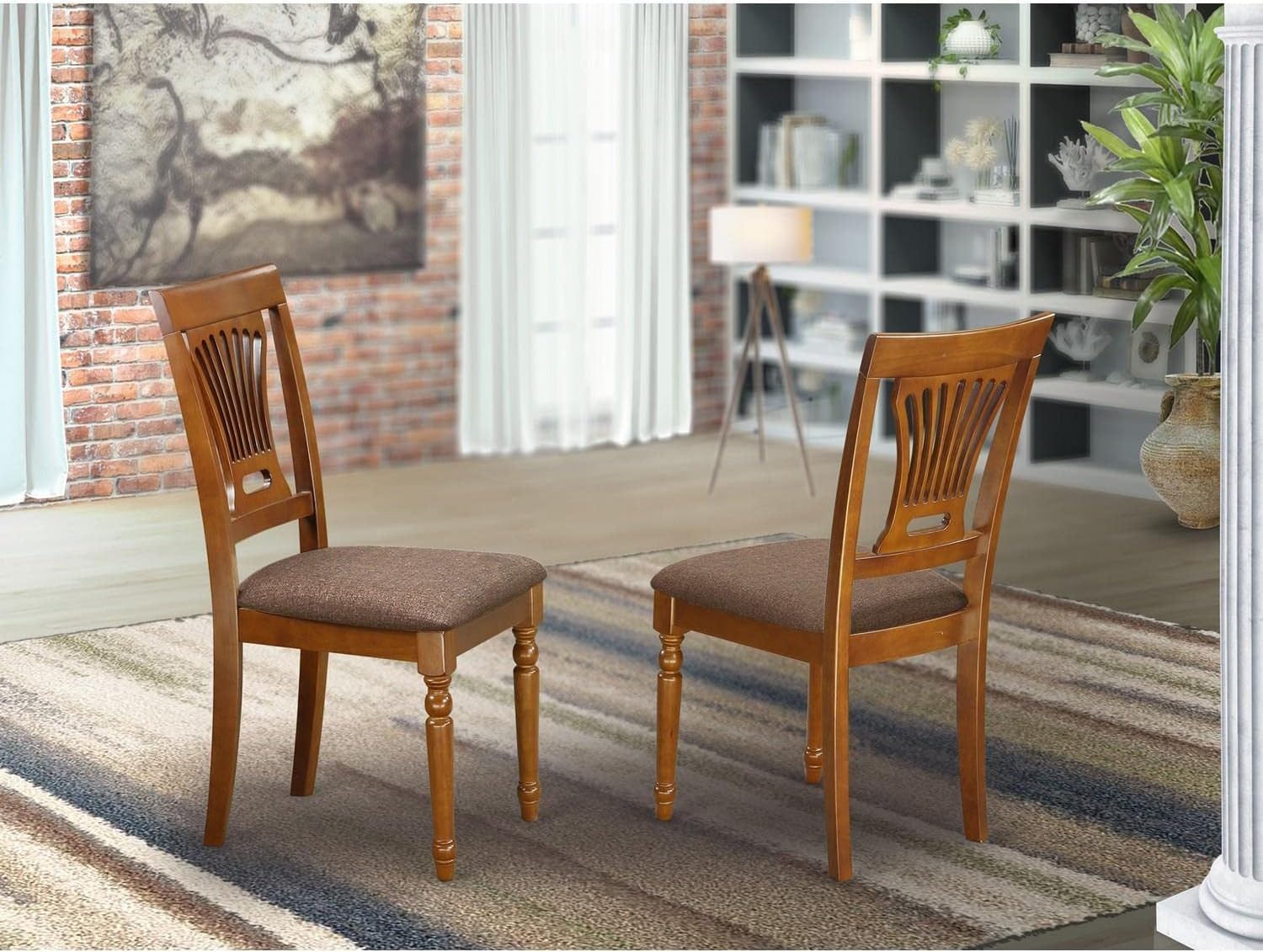 East West Furniture PVC-WHI-C Plainville Kitchen Dining Chairs - Linen Fabric Upholstered Solid Wood Chairs, Set of 2, Buttermilk & Cherry