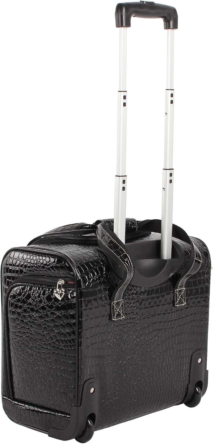 Kathy Van Zeeland Croco PVC Designer Underseat Luggage - 15 Inch Carry On Suitcase for Women- Lightweight Under Seat Bag with 2-Rolling Spinner Wheels (Burgundy)