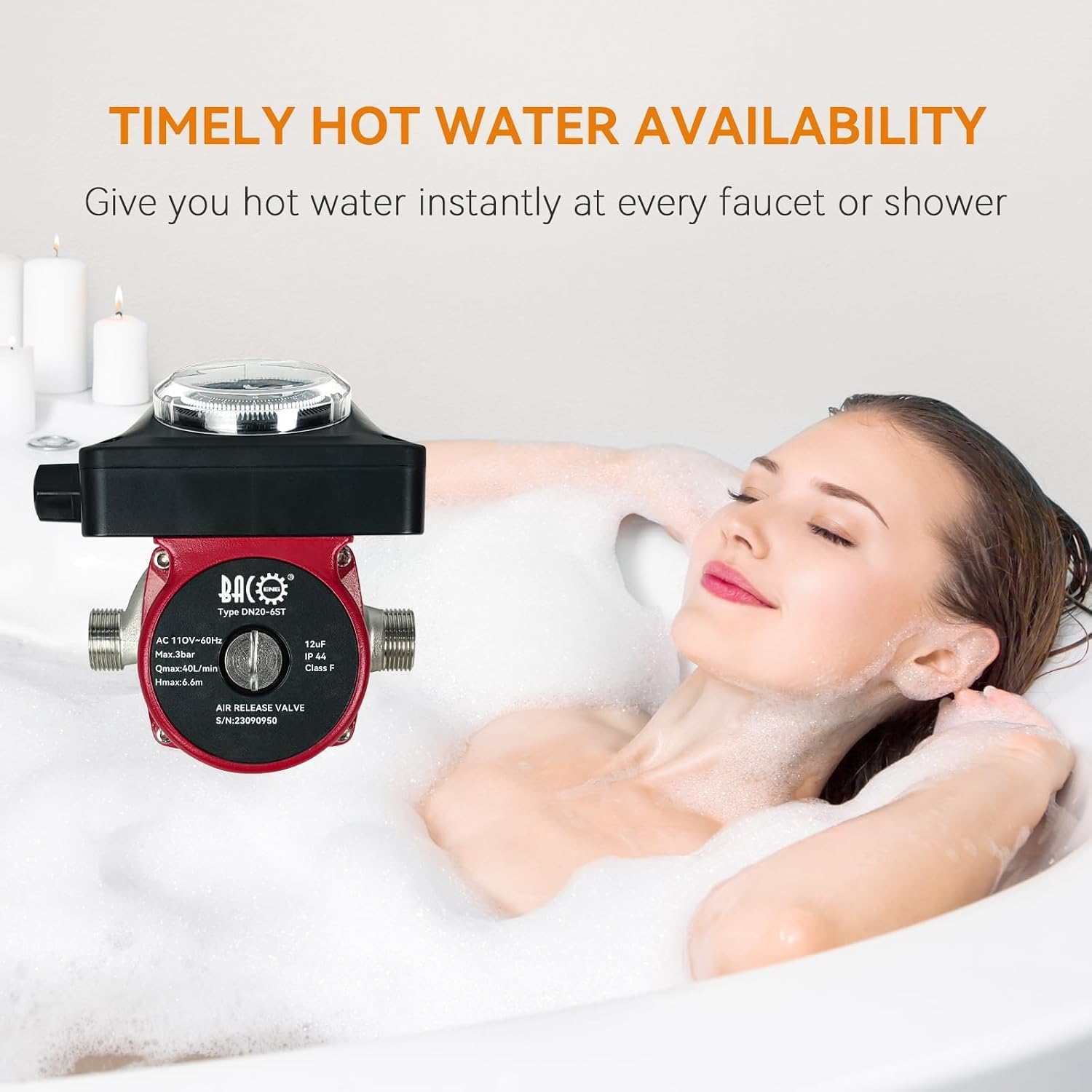 BACOENG Hot Water Recirculating Pump, Stainless Steel Head, Circulation Pump NPT 3/4", 3-Speed Control, Circulating Pump for Water Heater System