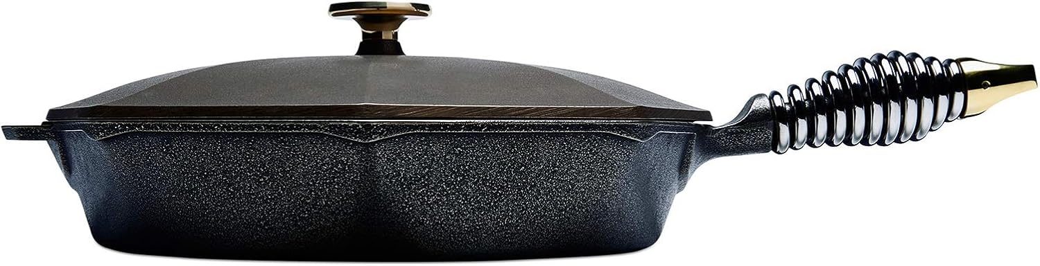 FINEX 12" Cast Iron Skillet with Lid, Versatile Cast Iron Pan, Cooking Pan Enhances Food Taste, Non-Stick Skillet, Modern Heirloom, Pre-Seasoned with Flaxseed Oil