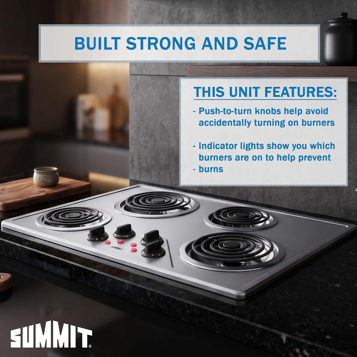 Summit 30" 4 Burner Electric Cooktop Stainless Steel - CR430SS