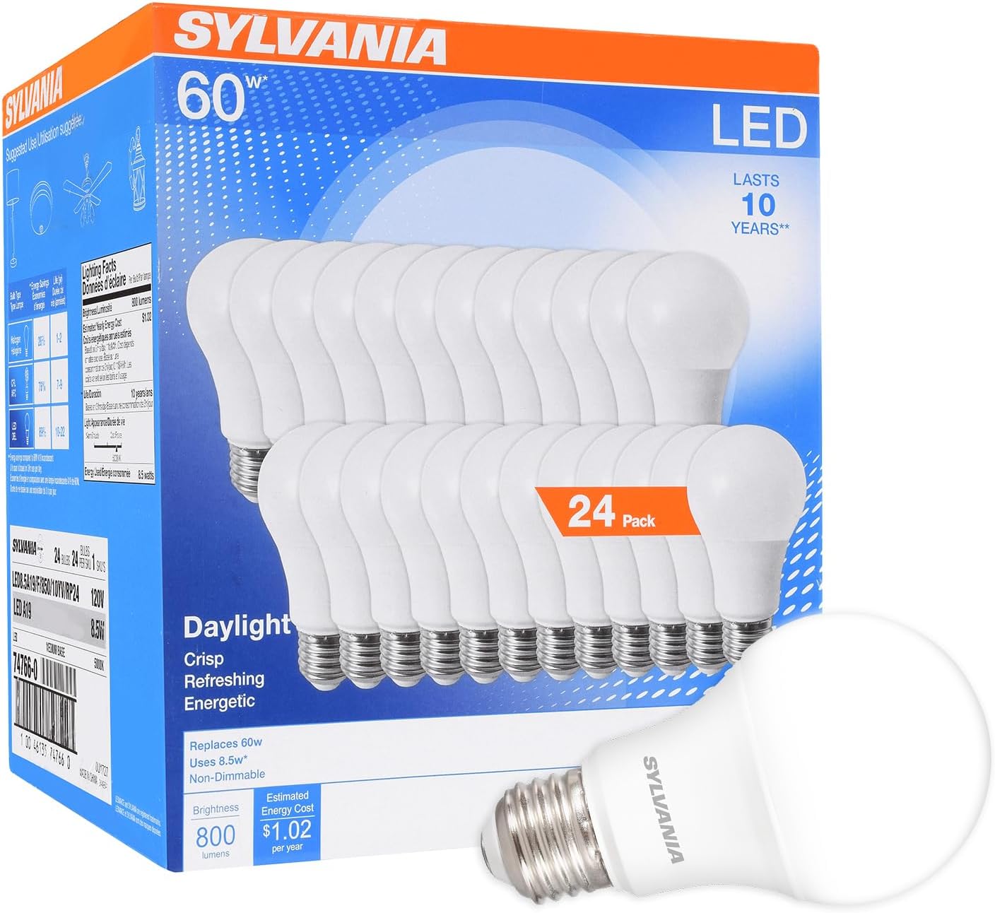 Sylvania LED A19 Light Bulb, 100W = 14W, Non-Dimmable, Frosted Finish, 1500 Lumens, 2700K, Soft White - 4 Pack (78101)