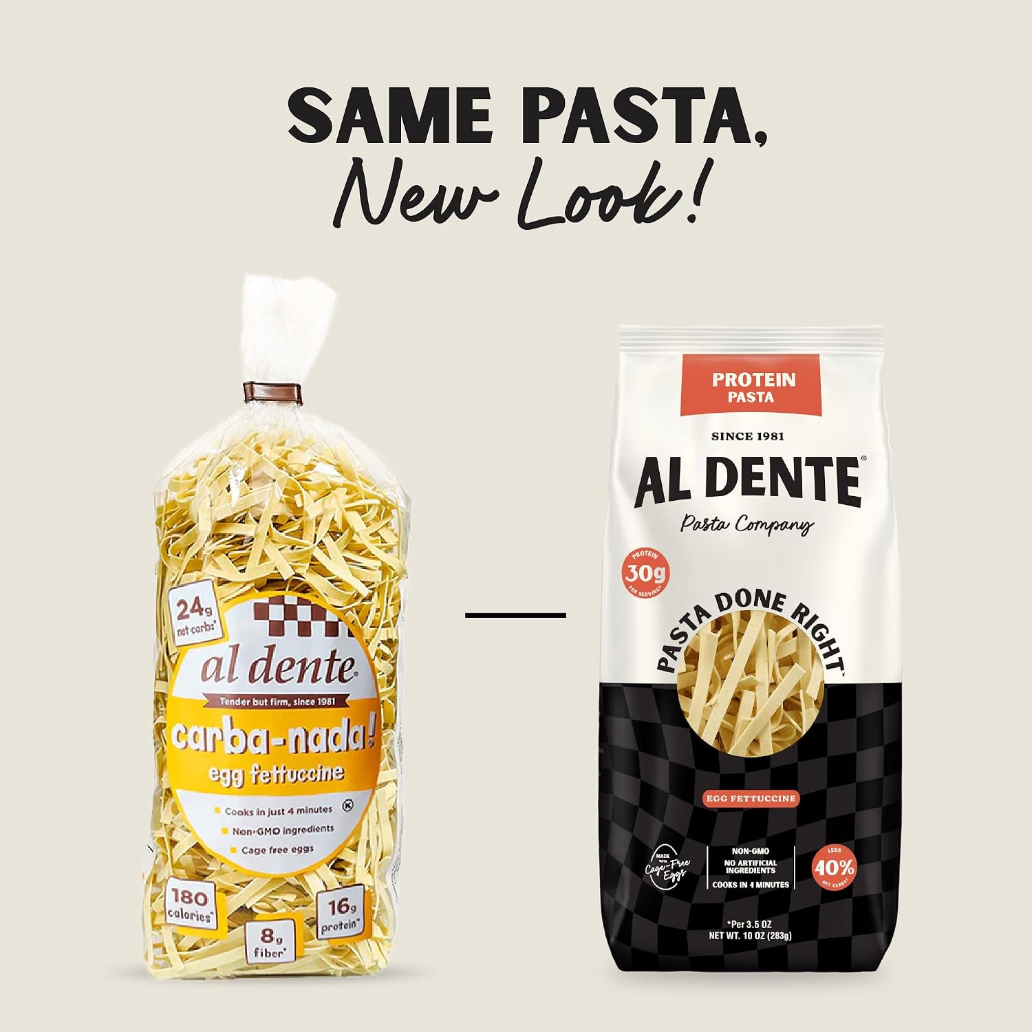 Al Dente Protein Egg Fettuccine 2-pack: 30g Protein from Eggs, Lower Carb | High Protein Fettuccine, No Beans/Legumes, Formerly Carba-Nada. Premium Pasta w/ Cage-Free Eggs, European Semolina Wheat