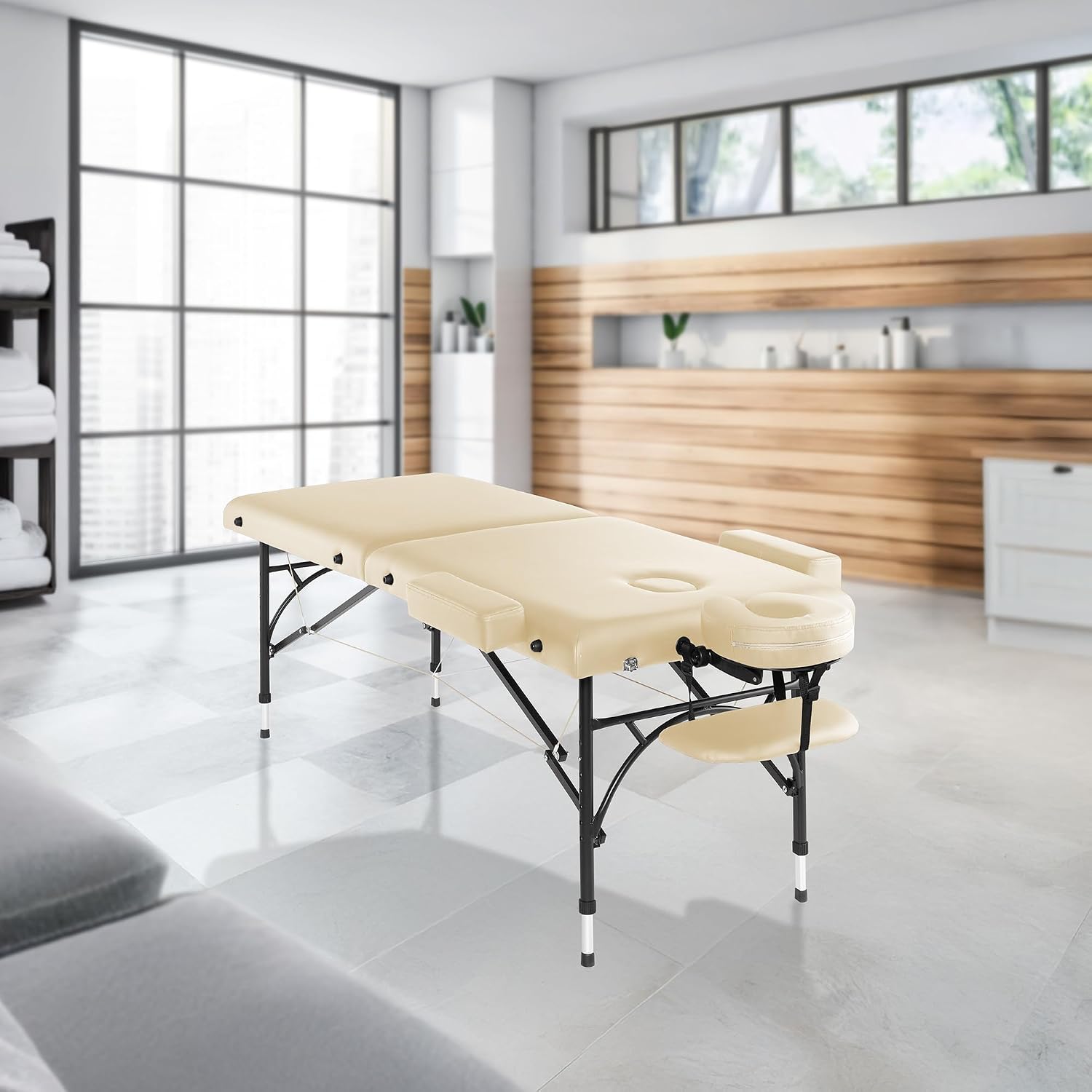 Saloniture Professional Portable Lightweight Bi-Fold Massage Table with Aluminum Legs - Includes Headrest, Face Cradle