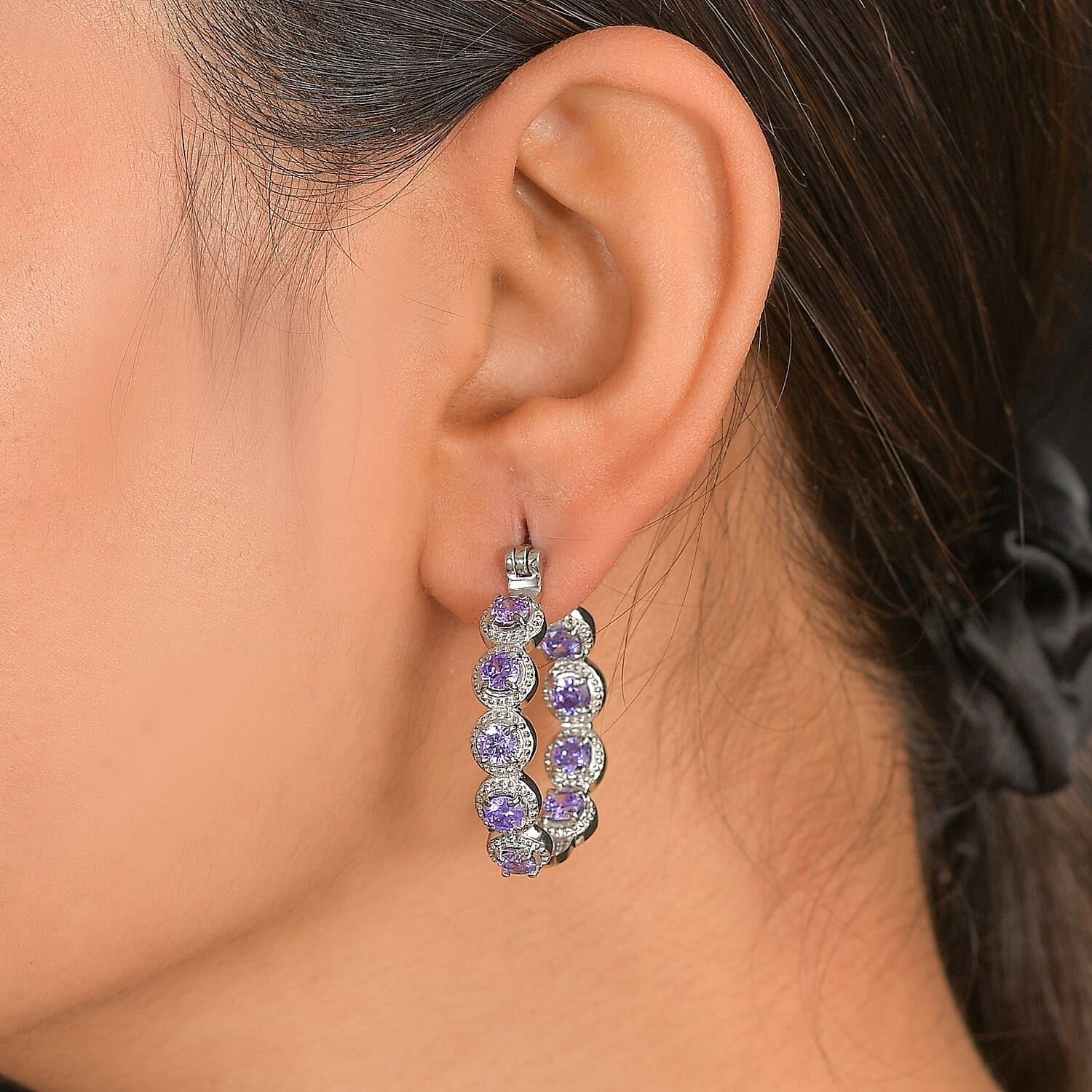 Purple Cubic ZirconiaEarrings in Stainless Steel