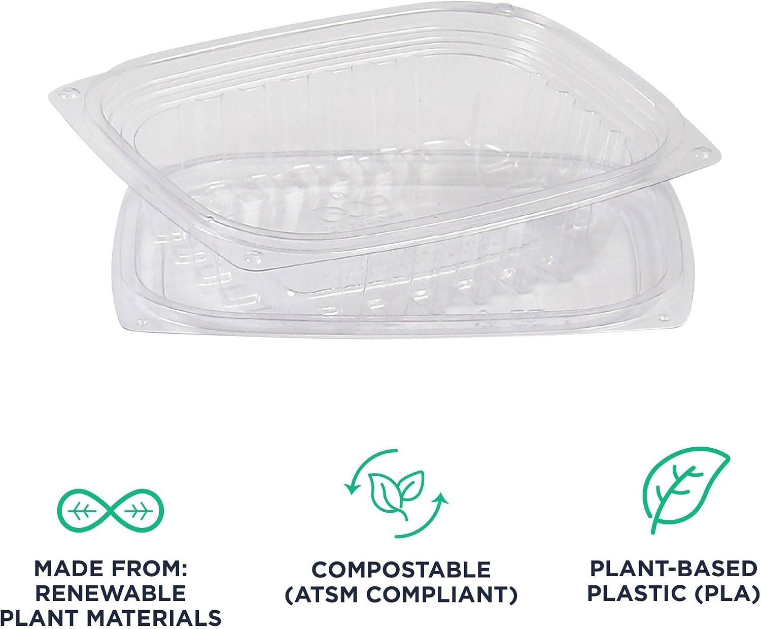 Eco-Products EPRC32 Renewable & Compostable Rectangular Deli Containers - 32oz., 50 Per Pack (Case of 4 Packs), clear