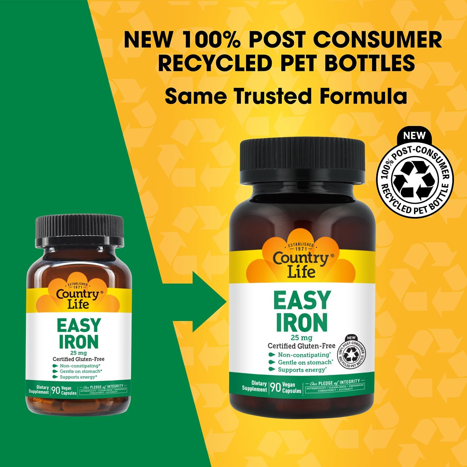 Country Life Easy Iron 25 mg with Ferrochel, 90 Capsules | Non-constipating and gentle on the stomach, Certified Gluten-Free, Vegan and Kosher Parve