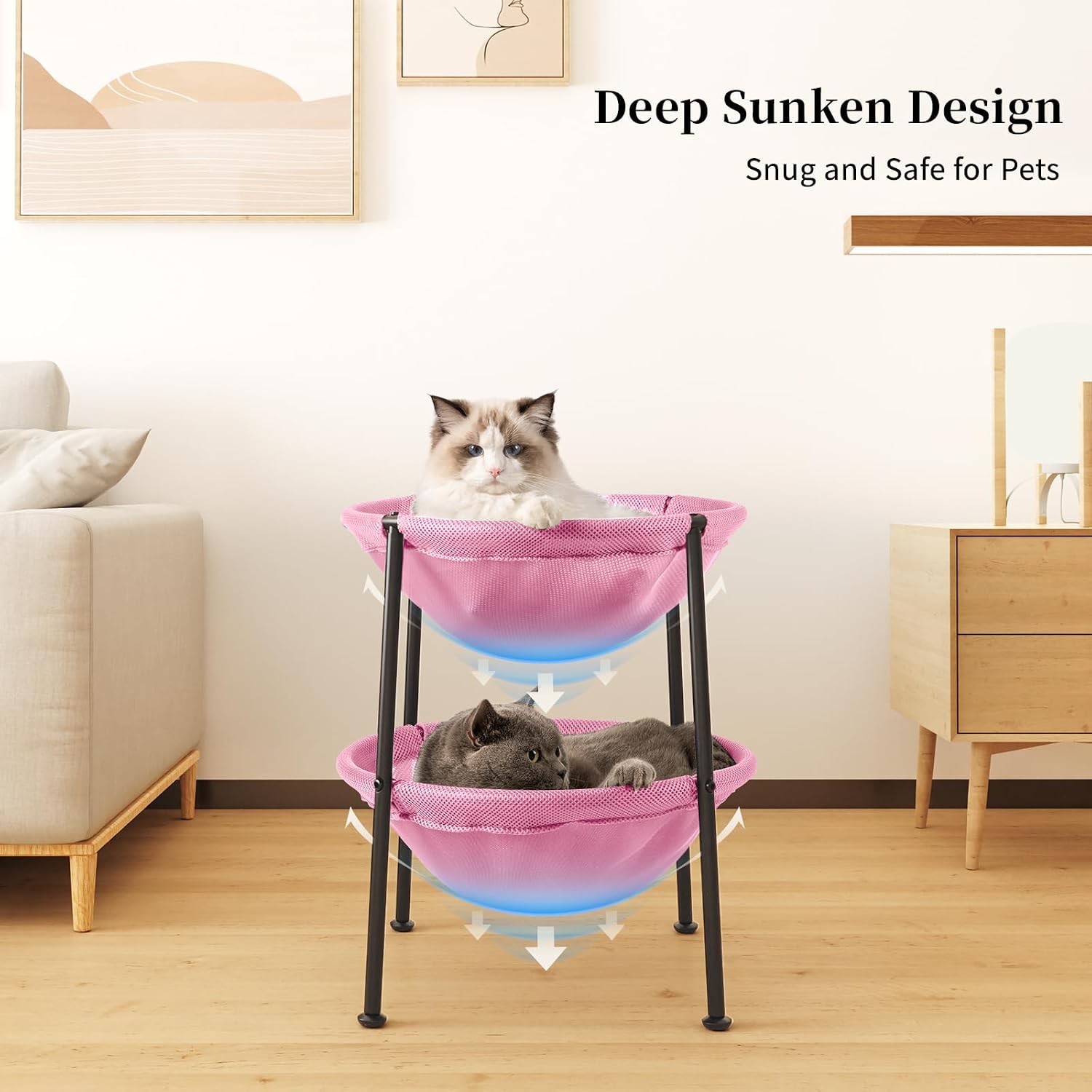 JUNSPOW Cat Bed Sleeping Cat Hammock, 16.9in x 16.9in x 9.5in, Grey