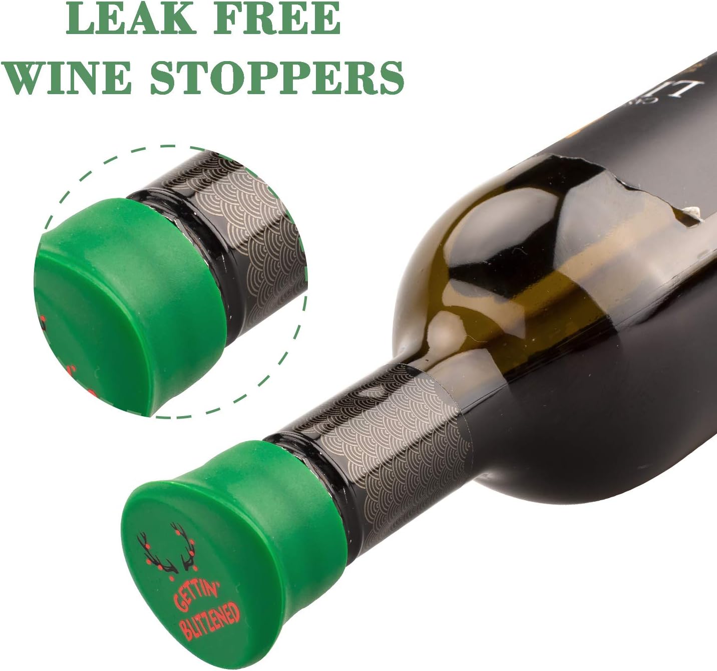 Whaline 8 Pack Christmas Wine Bottle Stoppers and Gift Box, Funny Silicone Reusable Caps Bottle Sealers with a Funny Saying for Wine Beer Bottles