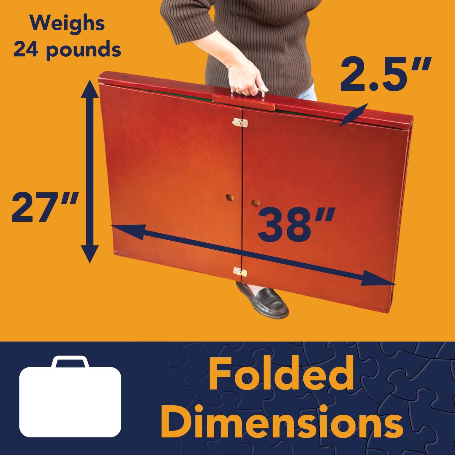 Bits and Pieces Fold-and-go Wooden Jigsaw Puzzle Table with Legs Folding Puzzle Board 1500 Pieces, Non-Slip Top, Carry Handle