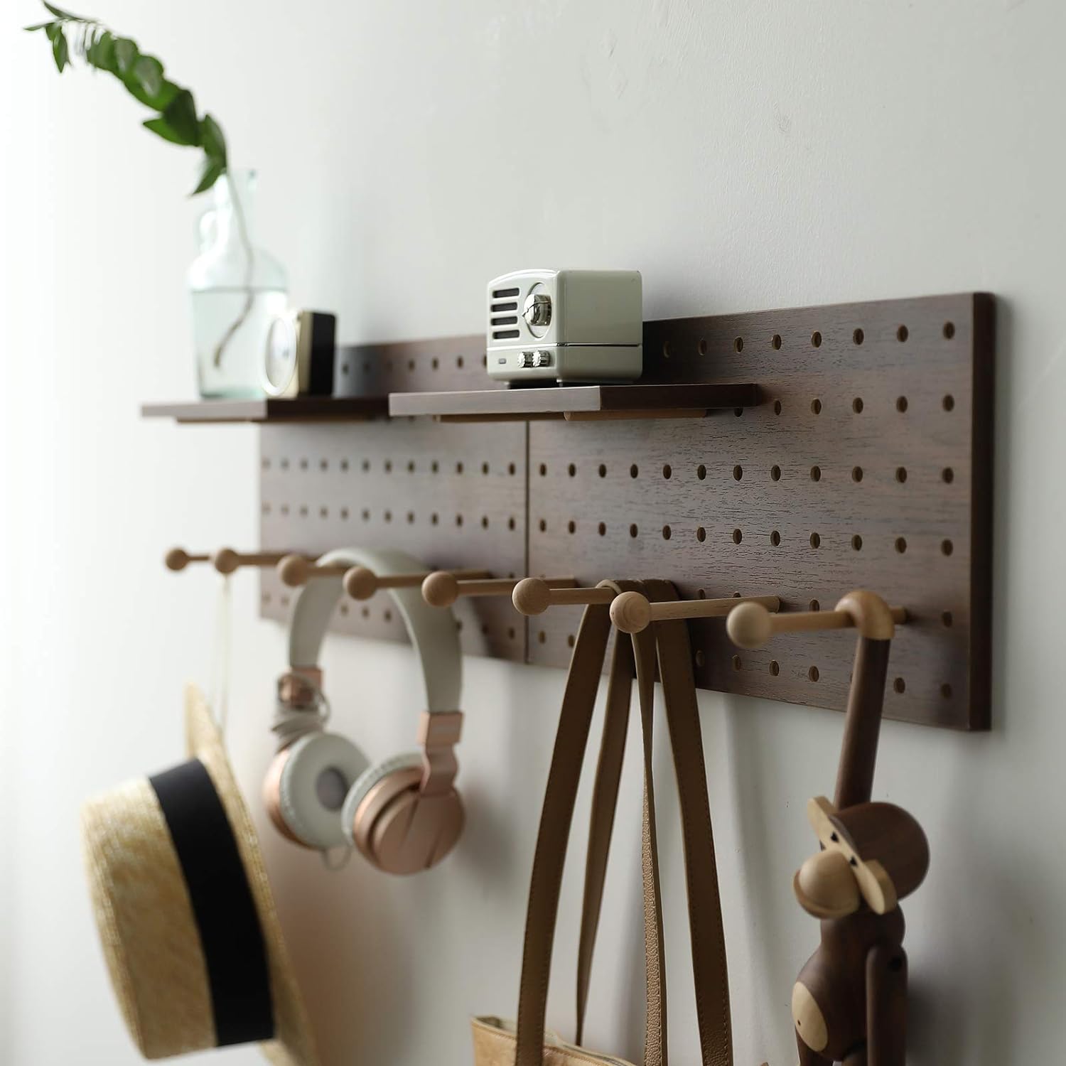Wooden Pegboard Modular Display Organization Storage Wall Hooks Shelf(Color:Oak)