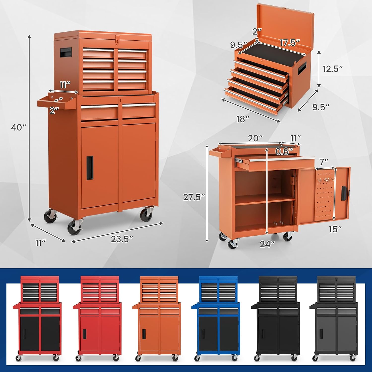 Goplus Rolling Tool Chest, 5-Drawer Tool Box Organizer w/Lockable Wheels & Sliding Drawers & Detachable Top & Adjustable Shelf, Tool Storage Cabinet for Garage Workshop (Red)