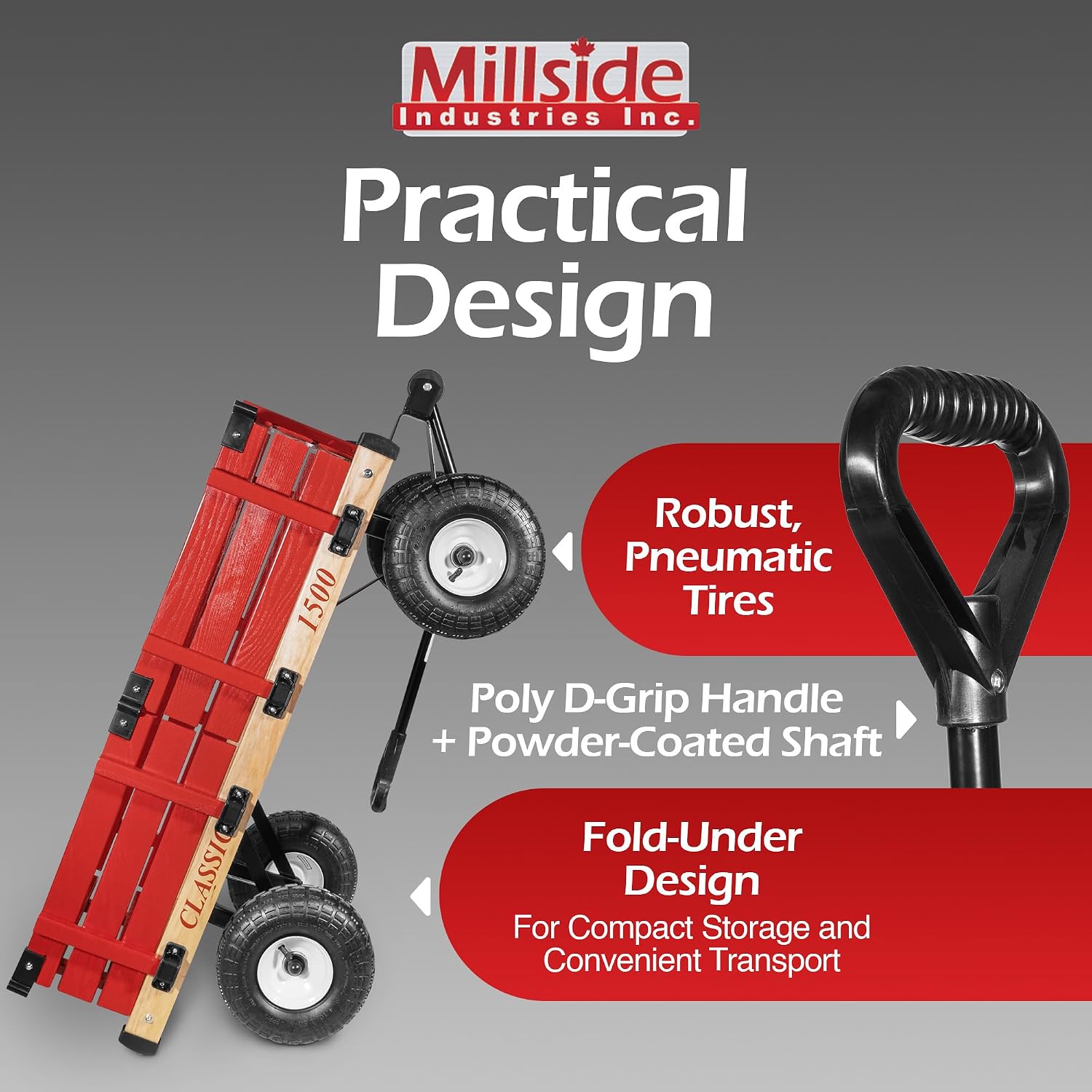 Millside Industries Classic Wood Wagon with Red Removable Wooden Racks
