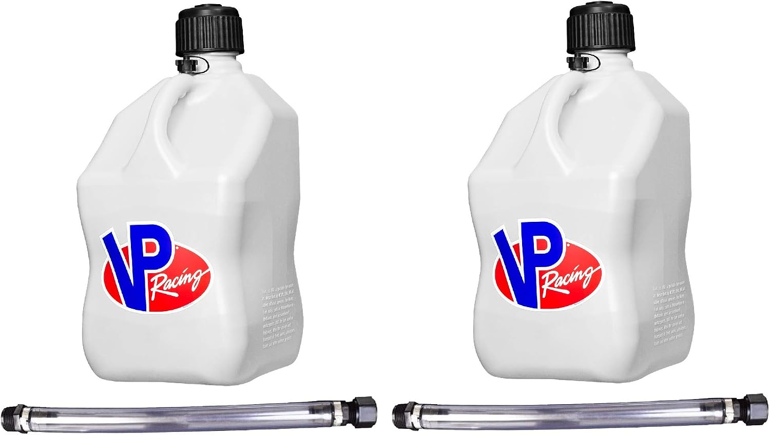 VP Racing 3522-CA, 5.5 Gallon Square Motorsport Jug, White & 14" Standard Hose (2 Pack)