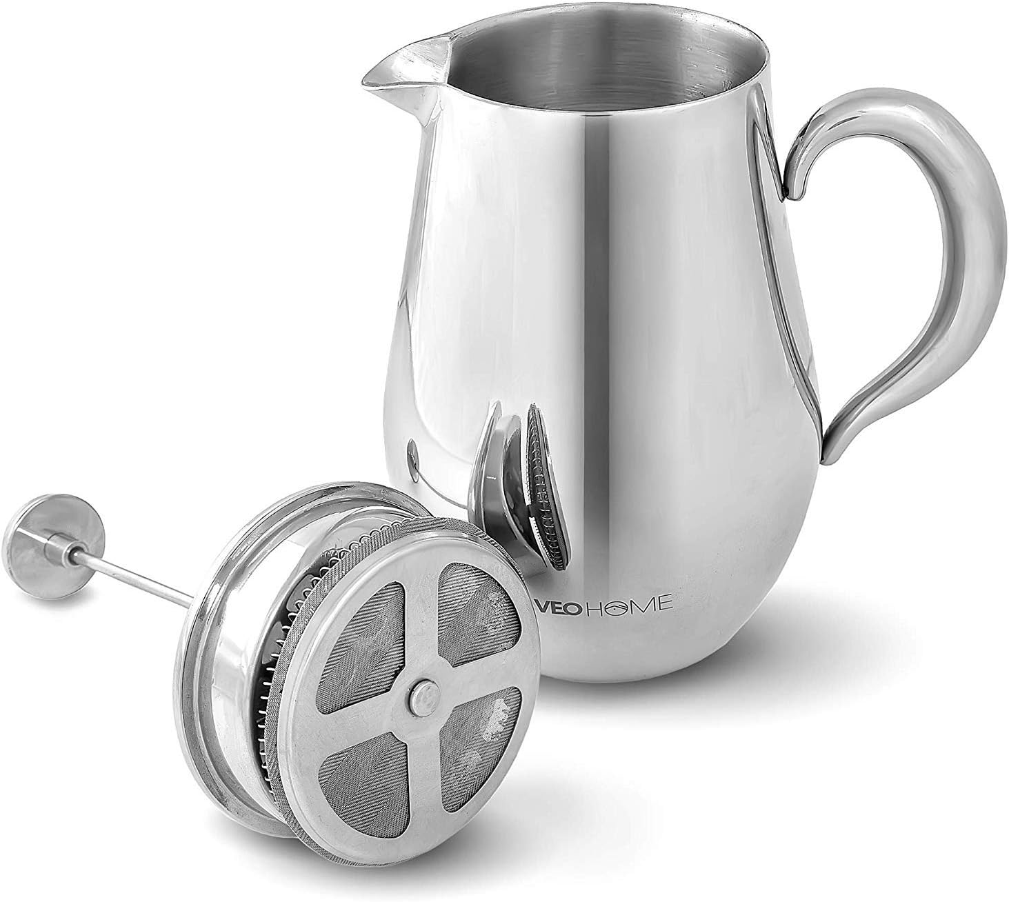VeoHome - 0.75 litre plunger - Unbreakable and keeps the coffee hot for a long time thanks to its double stainless steel shell