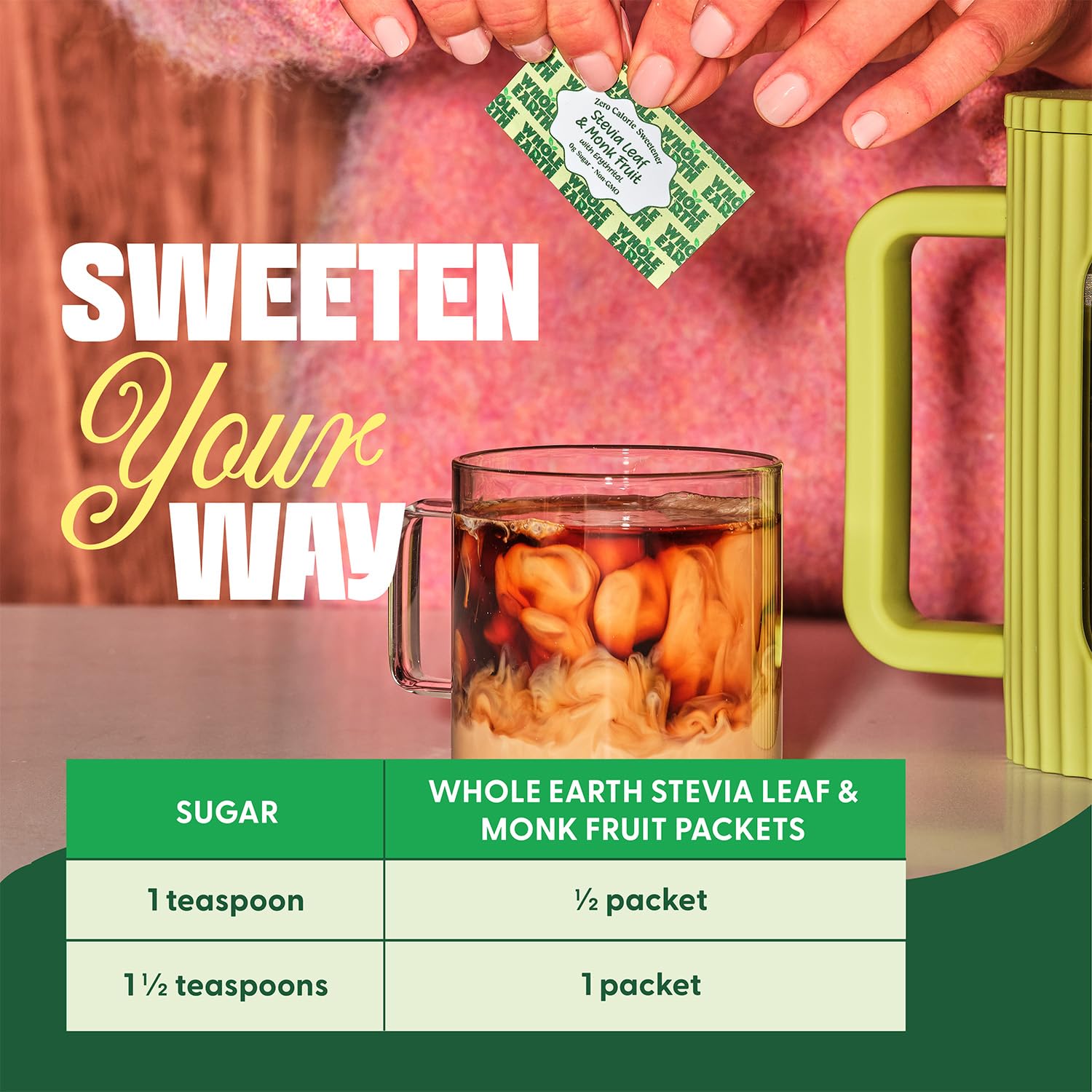 Whole Earth Sweetener Co. NATURE SWEET Stevia & Monk Fruit Sweetener, Erythritol Sweetener, Sweet Leaf Stevia Packets, Sugar Substitute, Natural Sweetener, 80 Count