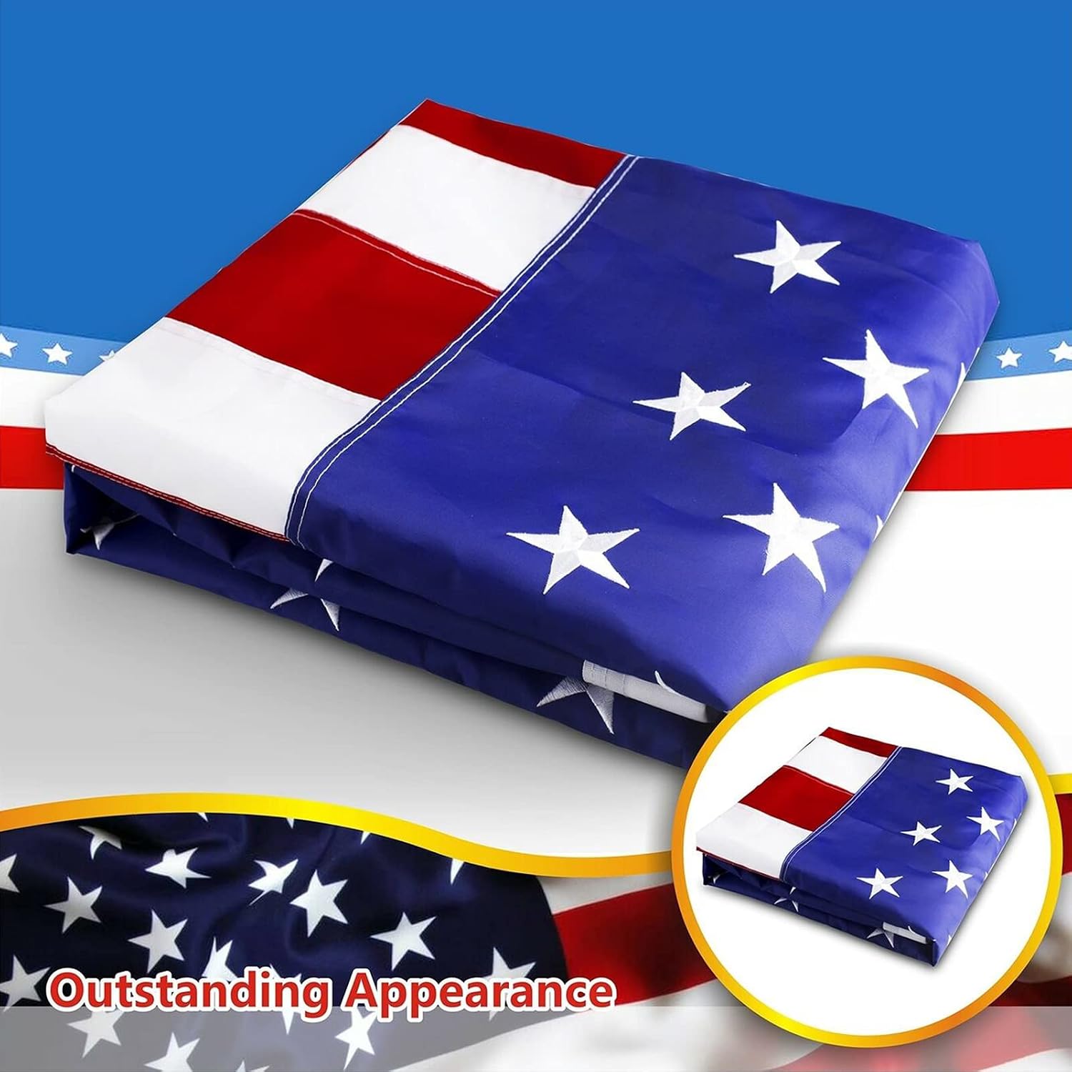 G128 American USA Flag | 4x6 Ft | ToughWeave Series Embroidered 210D Polyester | Country Flag, Embroidered Stars, Sewn Stripes, Indoor/Outdoor, Vibrant Colors, Brass Grommets