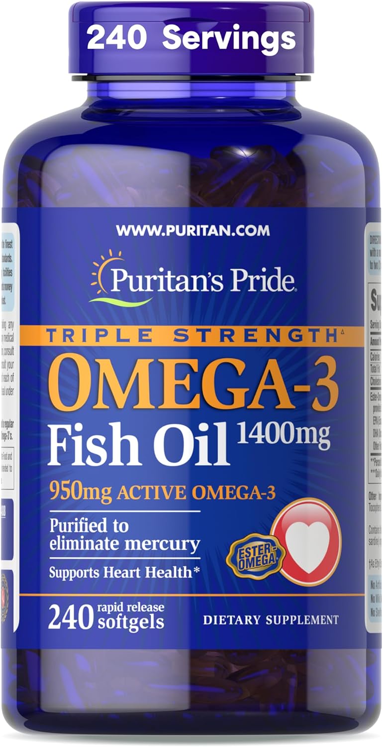 Puritan's Pride Triple Strength Omega-3 Fish Oil 1400mg, 240 Softgels