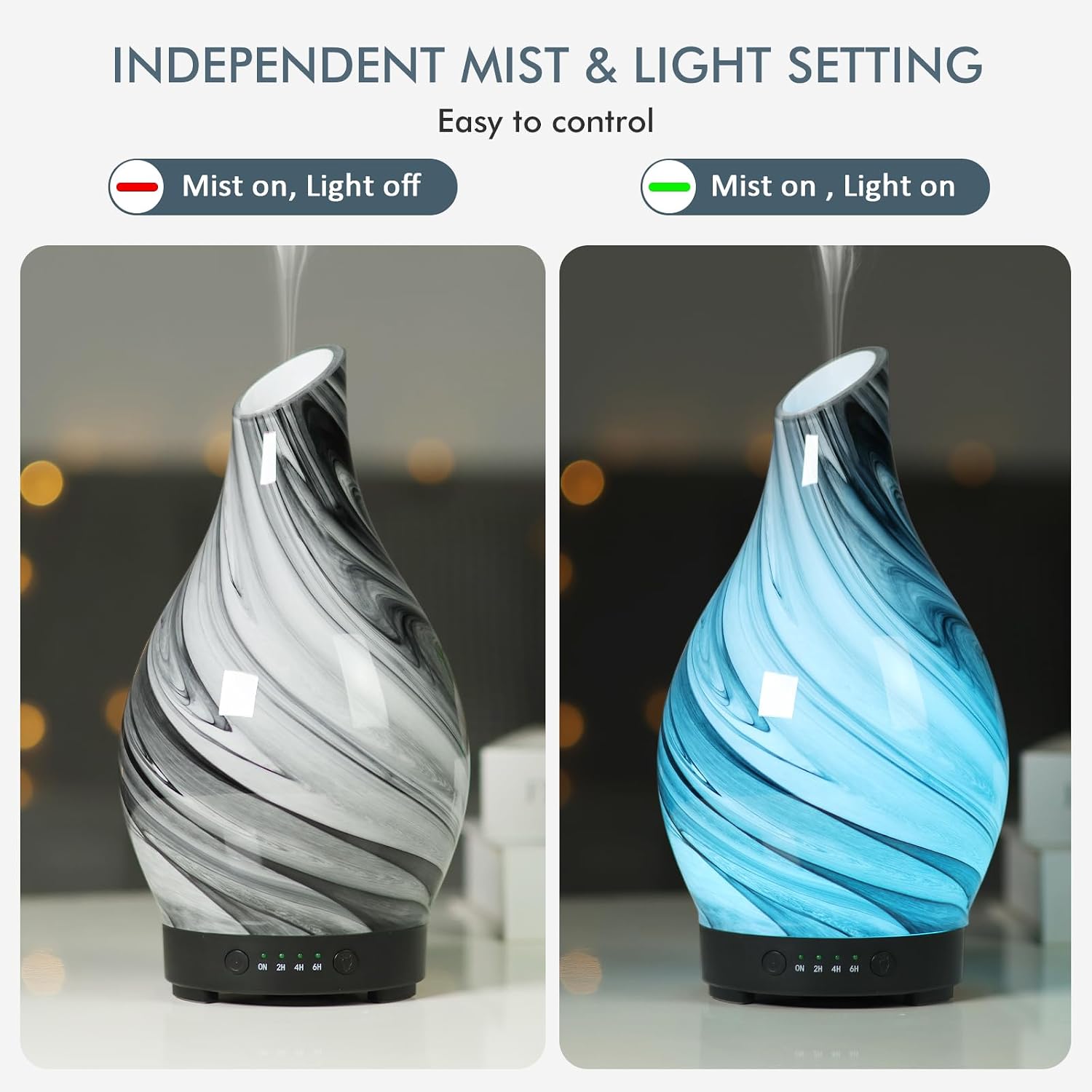Aromatherapy Essential Oil Diffuser for Home- Art Glass Diffuser for Essential Oils with Waterless Auto Shut-Off 4 Timer 7 Colors LED Night Light
