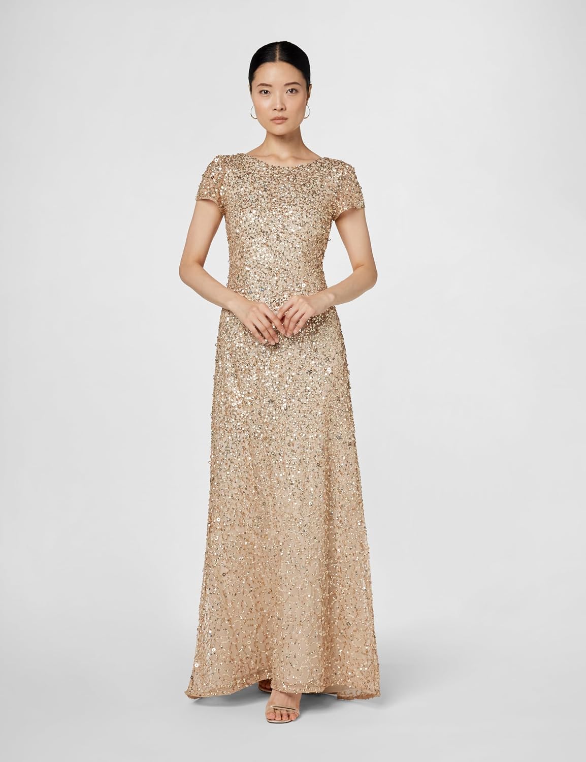 Adrianna Papell Womens Short-Sleeve All Over Sequin Gown