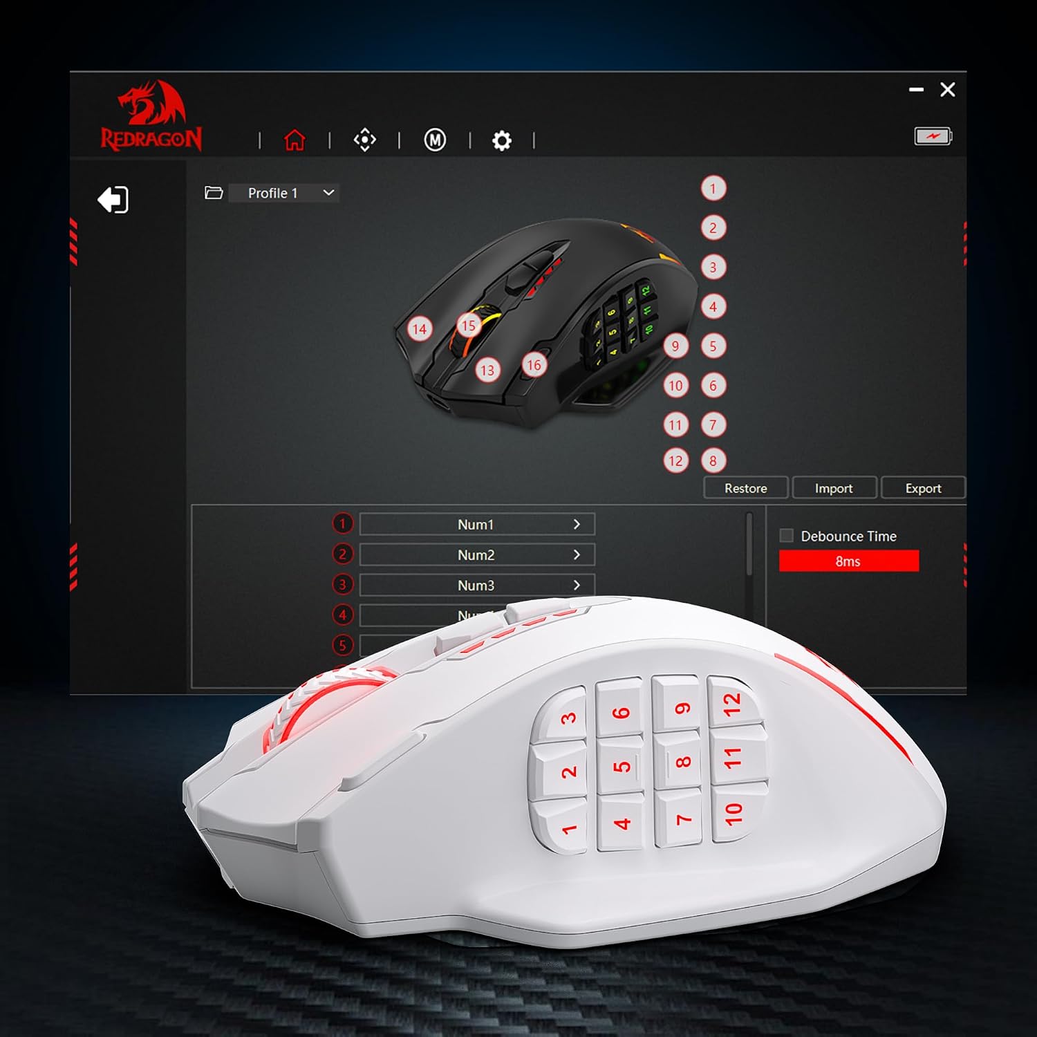 Redragon M908 Wired MMO RGB Gaming Mouse 12400 DPI Remapping Keys | Stable Lag-Free Connection, Redefine Keybinding Macro, Vibing Backlight, Ergonomic Grip Body Comfort