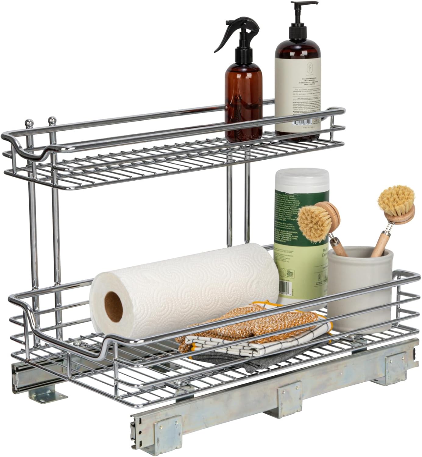Household Essentials Glidez 2‑Tier Multipurpose Chrome‑Plated Steel Pull‑Out/Slide‑Out Under Cabinet Organizer, Chrome Finish