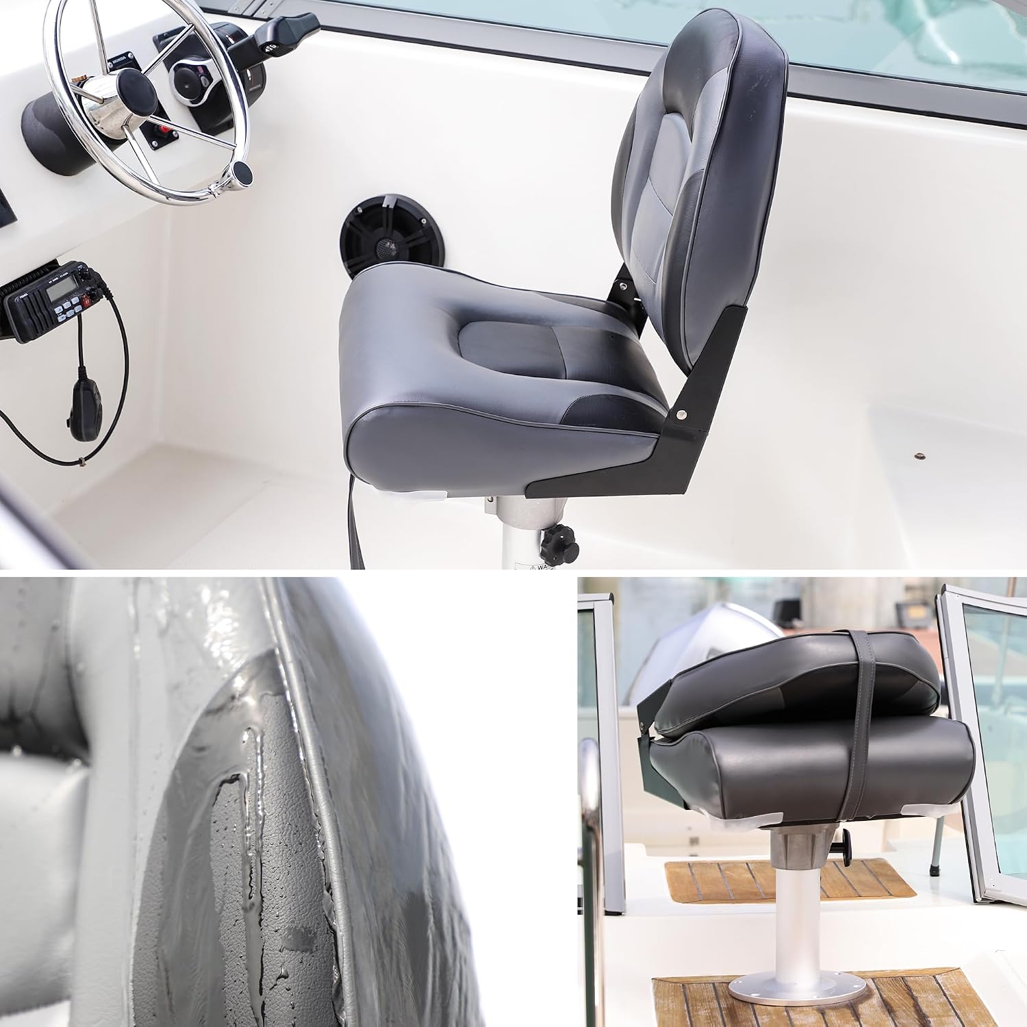 NORTHCAPTAIN Deluxe A Pair of Marine High Back Folding Boat Chair Fishing Boat Seat, for Fishing, Bass/Jon/Pontoon Boat Chairs