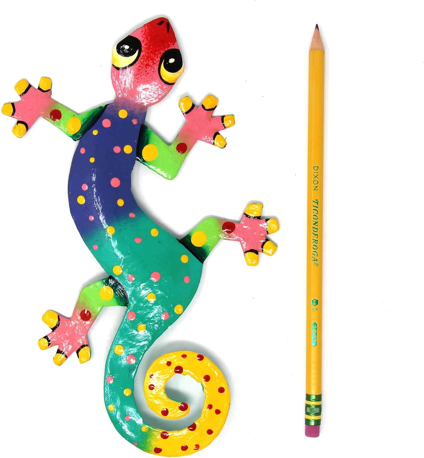 Global Crafts 8" Painted Gecko Recycled Haitian Metal Wall Art Blue Green, Florida