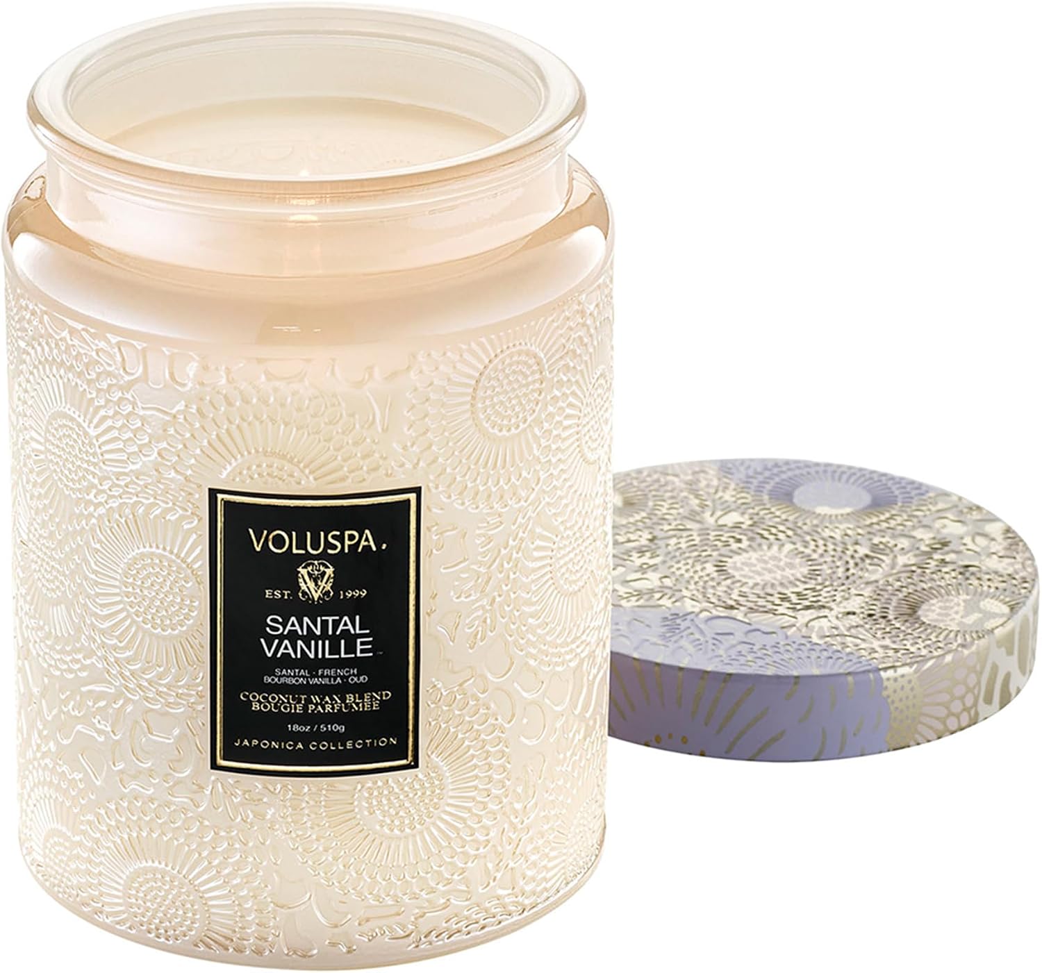 Voluspa French Cade Lavender Large Scented Candle Jar 18 Oz, 100 Hr Burn | Coconut Wax Blend in Decorative Glass, Clean Even Burn, USA Handcrafted Gift for Hosts, Fragrance Lovers & Relaxed Rooms