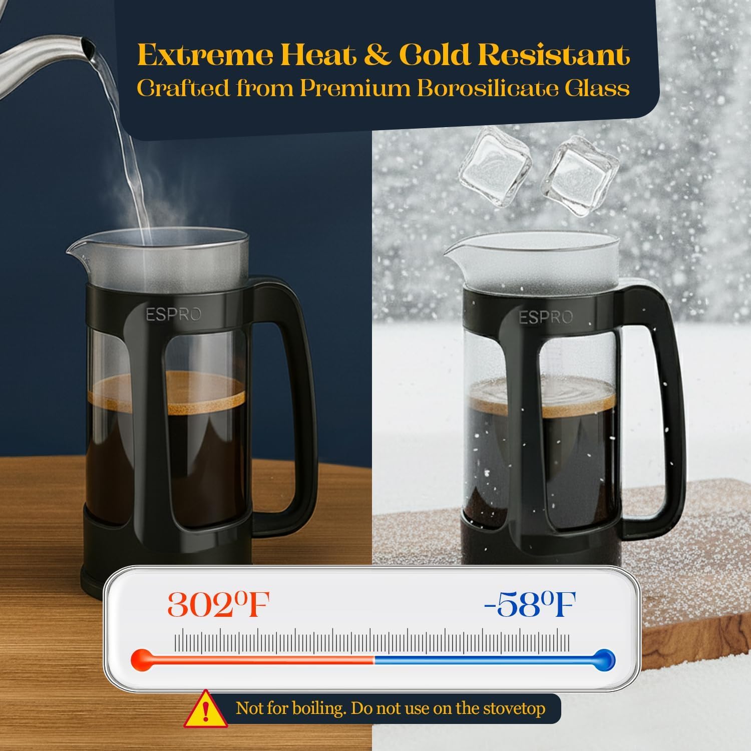 ESPRO P3 French Press Coffee Maker, 32oz, Black, Double Micro Filter Press | Grit-Free Coffee Press, Thicker Borosilicate Heat Resistant Glass french press, Tea Press, Easy Coffee Brewer, Tea Brewer