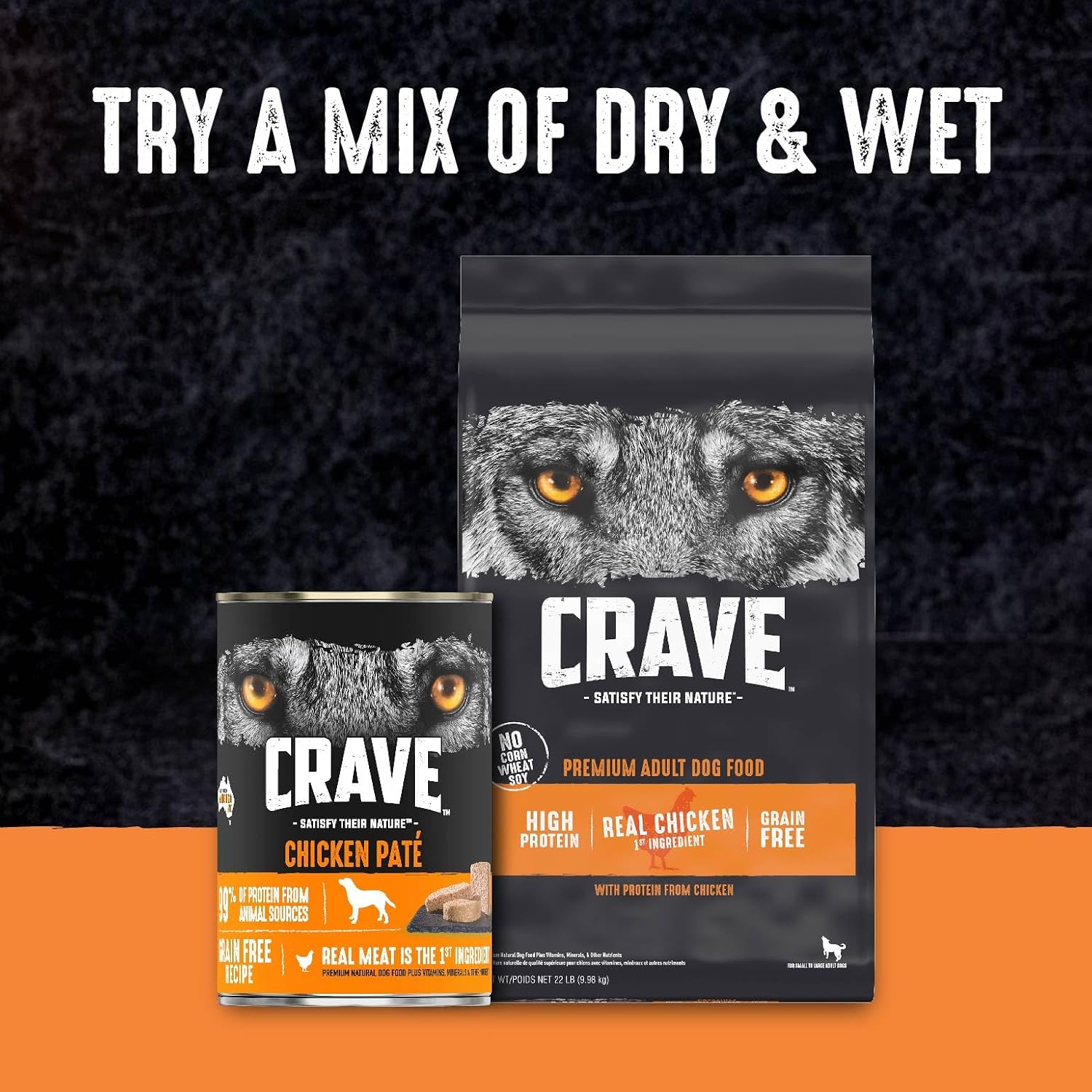CRAVE Grain Free High Protein Natural Adult Dry Dog Food, Chicken, 4 lb | 34% protein, real animal protein, no by-product meal, no corn, wheat, soy, no artificial flavors, energy support