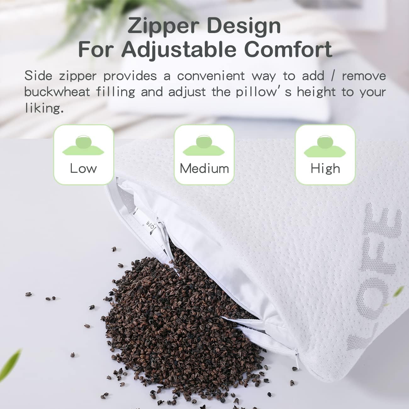 Organic Buckwheat Pillow for Sleeping with Organic Cotton Pillowcase