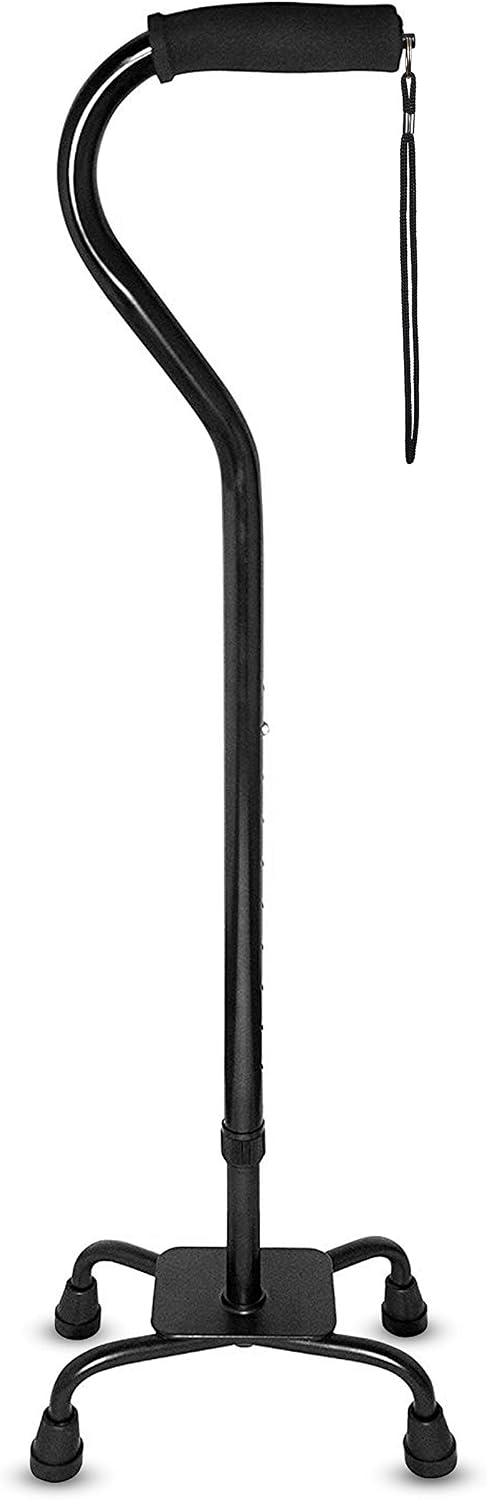 RMS Quad Cane - Adjustable Walking Cane with A Large Four-Pronged Base for Extra Stability - Foam Padded Offset Handle for Secure & Comfort Grip